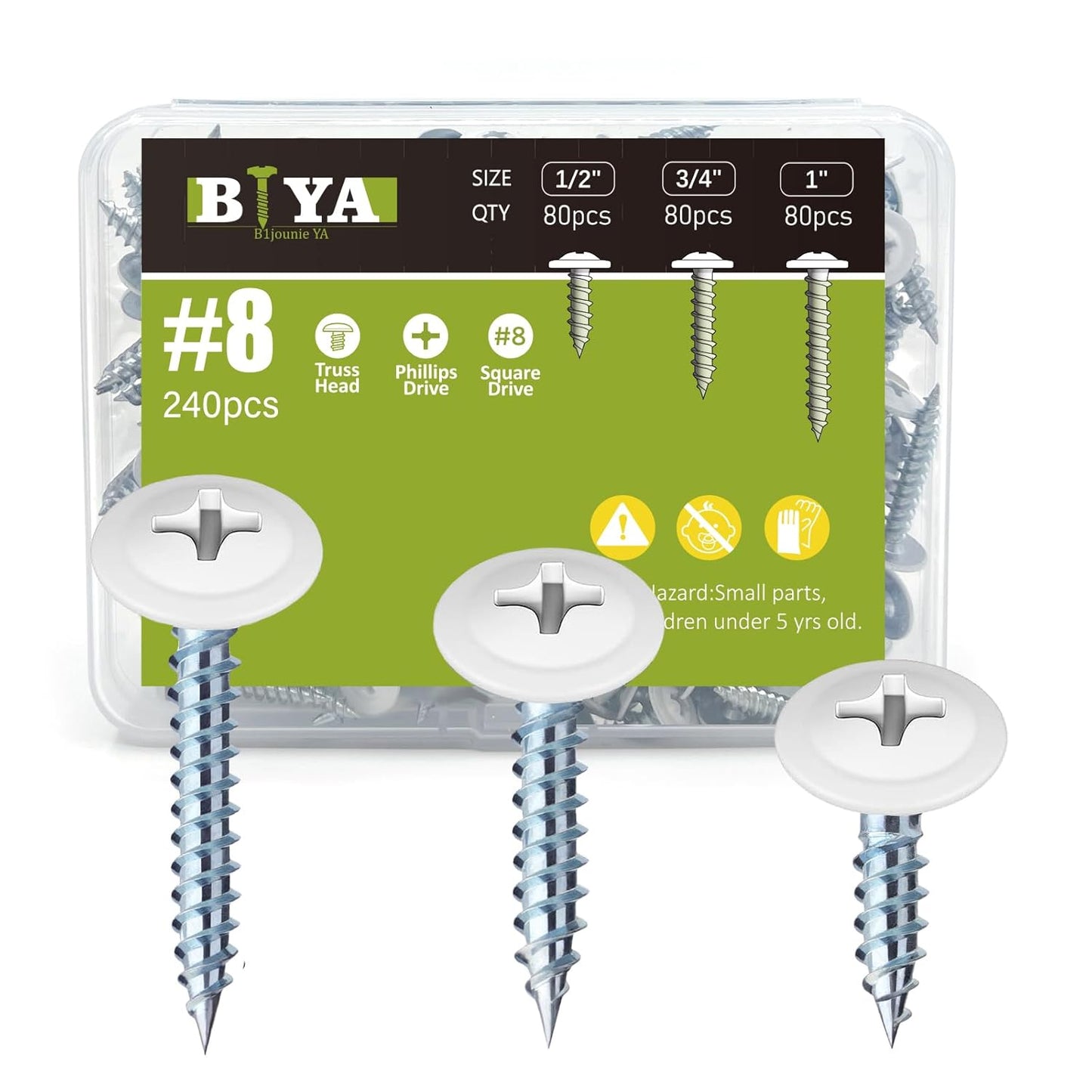 White Wood Screws, 240pcs Thread Truss Head Fast Self Tapping Pan Cabinet Screws for Wall Plates, 1/2 Inch, 3/4 Inch, 1 Inch