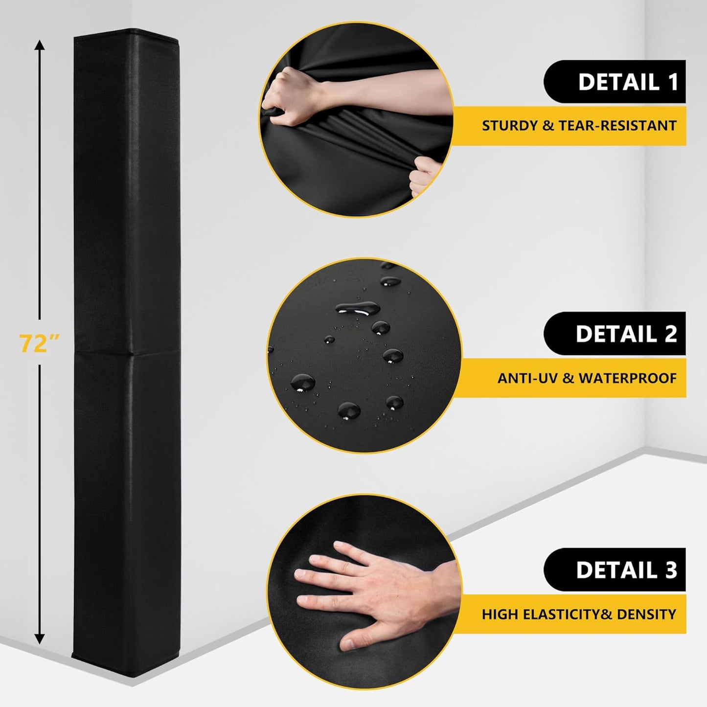 Wall Corner Guards & Edge Protector, Heavy Duty Wall Corner Protective Safety Padding, All-Weather 2 Sides Corner Pad for Gyms, Basketball Court, Playrooms, Garages,etc. (Black, 6FT Tall 6in Sides)