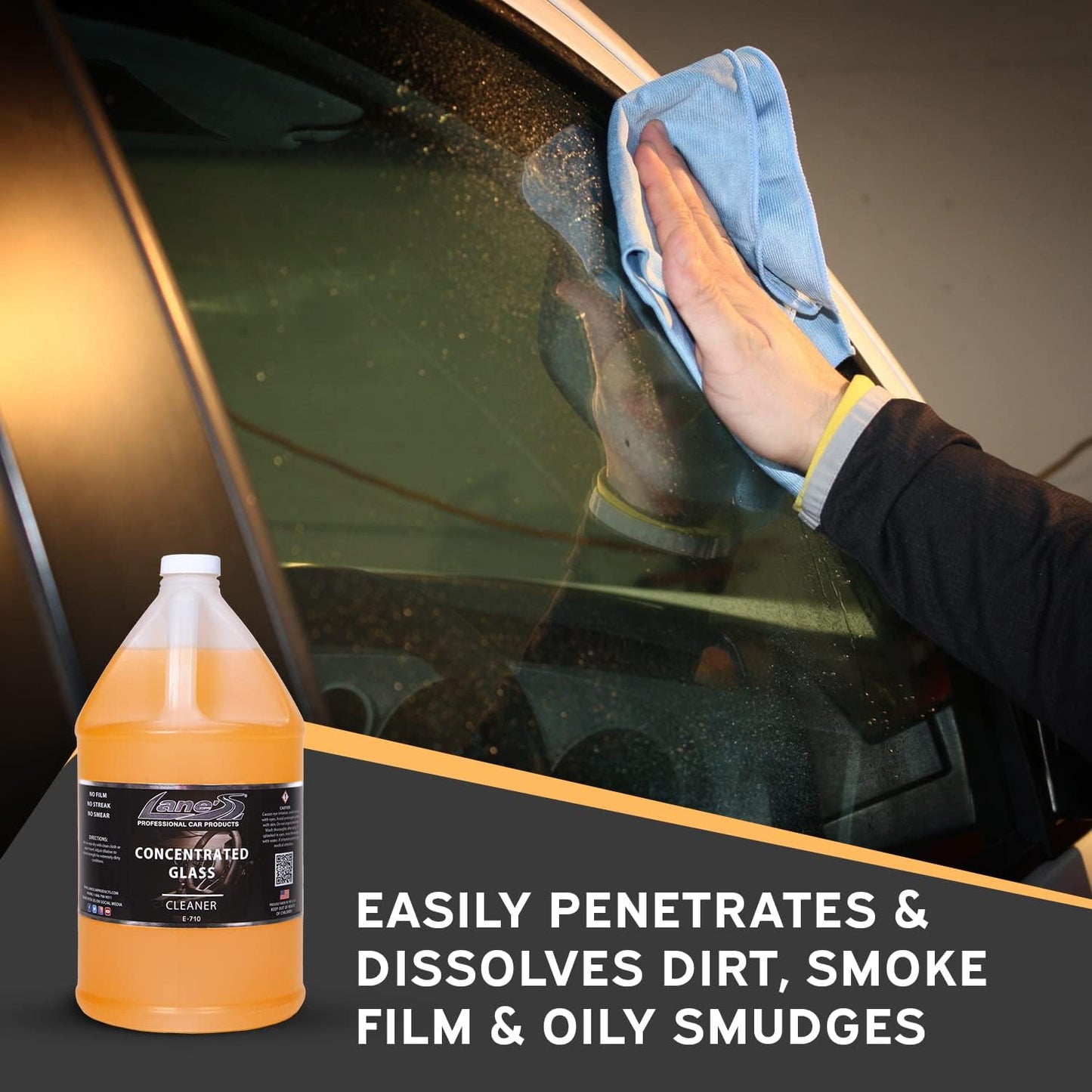 LANE'S Concentrated Auto Glass Cleaner- Window Cleaner, Windshield Cleaner- Removes Smoke Film, Fingerprints, and Smudges, Safe for All Glasses- 128 oz