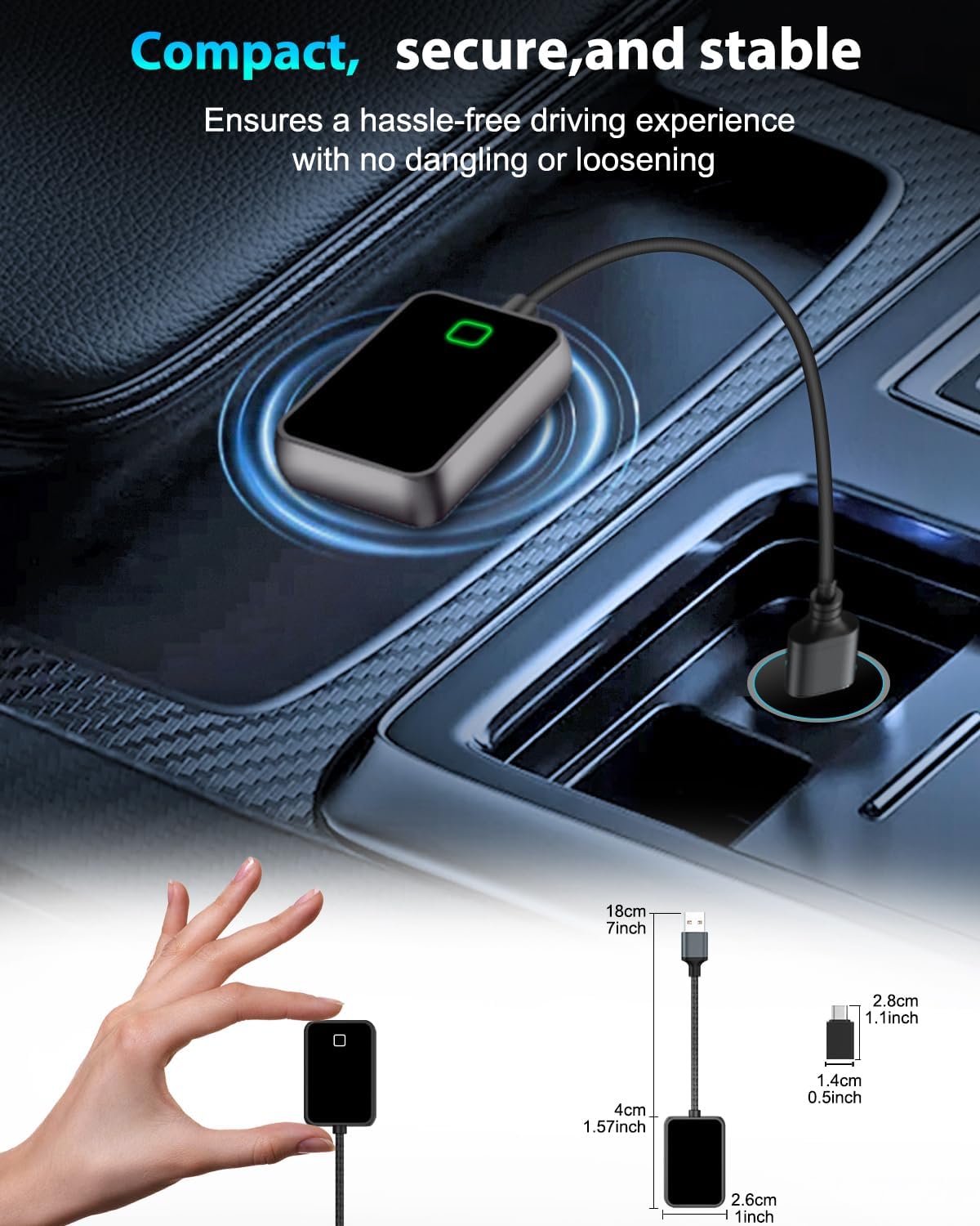 Wireless Carplay Adapter for iPhone, Converts Wired CarPlay to Wireless, Plug and Play Dongle for Apple CarPlay, Bluetooth Control Adapter for Cars from 2016 & Cars with Built-in CarPlay