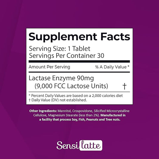 Lactase Enzyme 30 Tablets No Flavor - 9.000 FCC - Sensilatte – Quick Dissolution – Helps with Digestive Comfort – Prati Donaduzzi