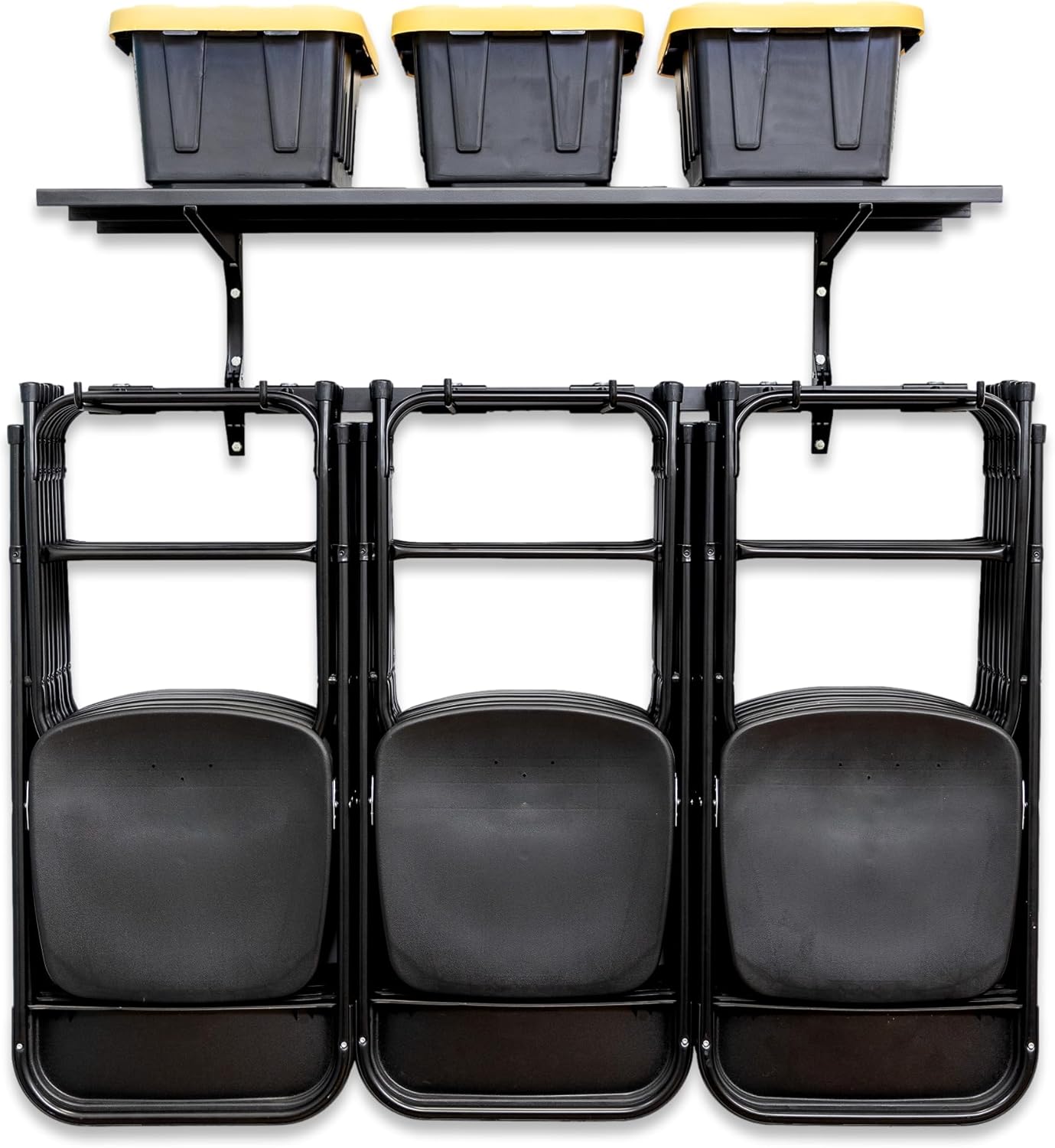 StoreYourBoard Chair Storage Rack with Storage Shelf – Folding Chair Rack for Home & Garage Organization, Chair Hangers for Folding, Beach, Patio & Camping Chairs, Heavy Duty Steel, Holds 300 lbs