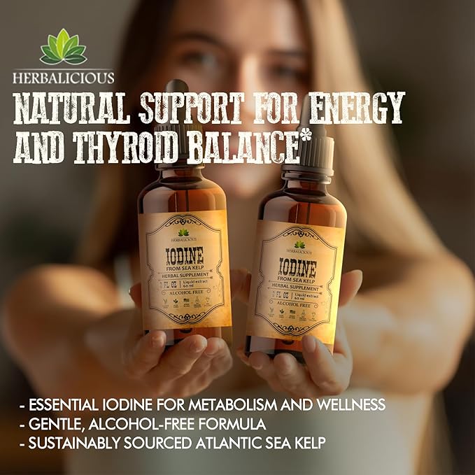 Iodine Drops – Natural Iodine Liquid from Sea Kelp – Thyroid Supplement for Energy, Digestion & Immune Support – Organic Non-GMO Formula – 2 fl oz