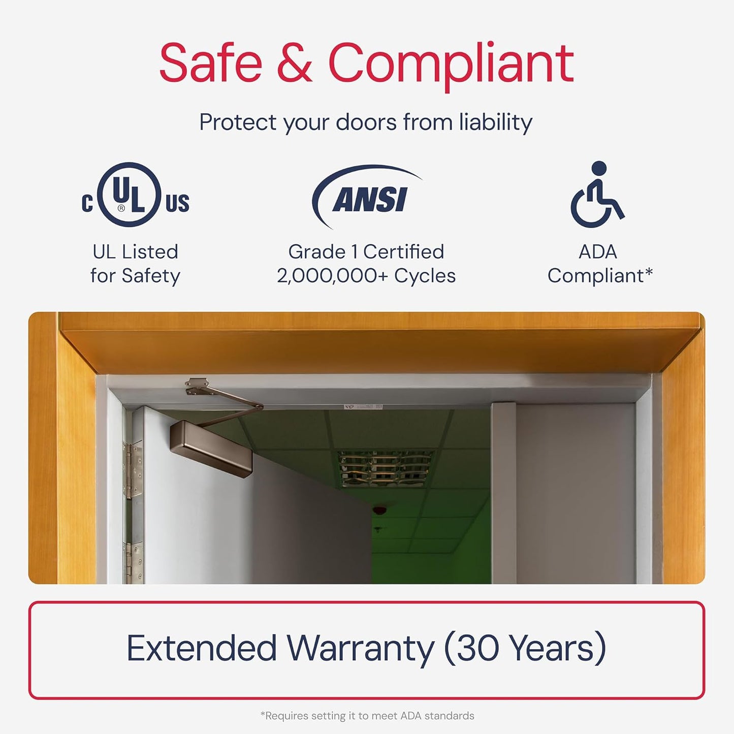 Lawrence Extra Heavy Duty Door Closer Commercial Grade 1 - Adjustable 6-Speed Delayed-Action Door Control with 3 Pistons – Flexible Installation with Included Hardware - Embassy Series LH8016