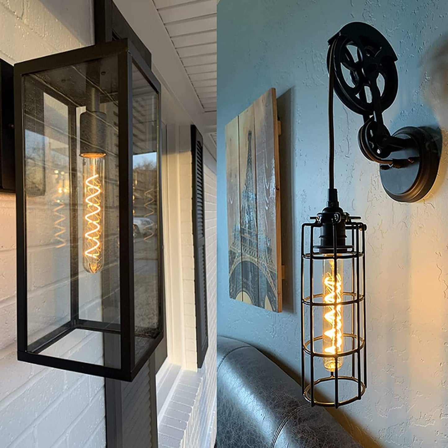 Vintage LED Spiral Filament Bulb T10, 8.9inch Long Tubular Dimmable Edison Light Bulbs,E26 Base,Amber Glass,Warm White,2200K, 400LM(40W Equivalent), Pack of 4