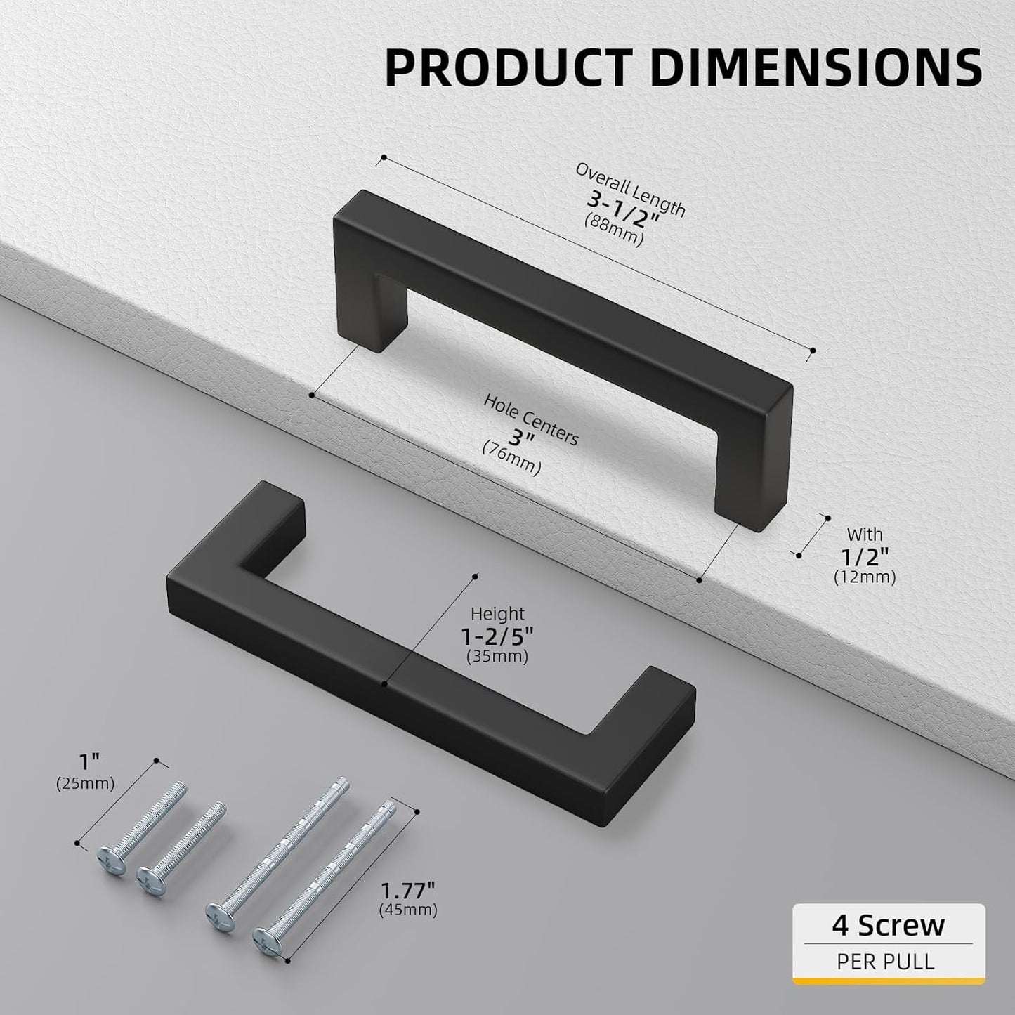 goldenwarm 22 Pack 3 INCH Black Square Bar Cabinet Pull Drawer Handle Stainless Steel Modern Hardware for Kitchen Bathroom Cabinets Cupboard - Center to Center 3in (76mm) Matte Black Drawer Pulls