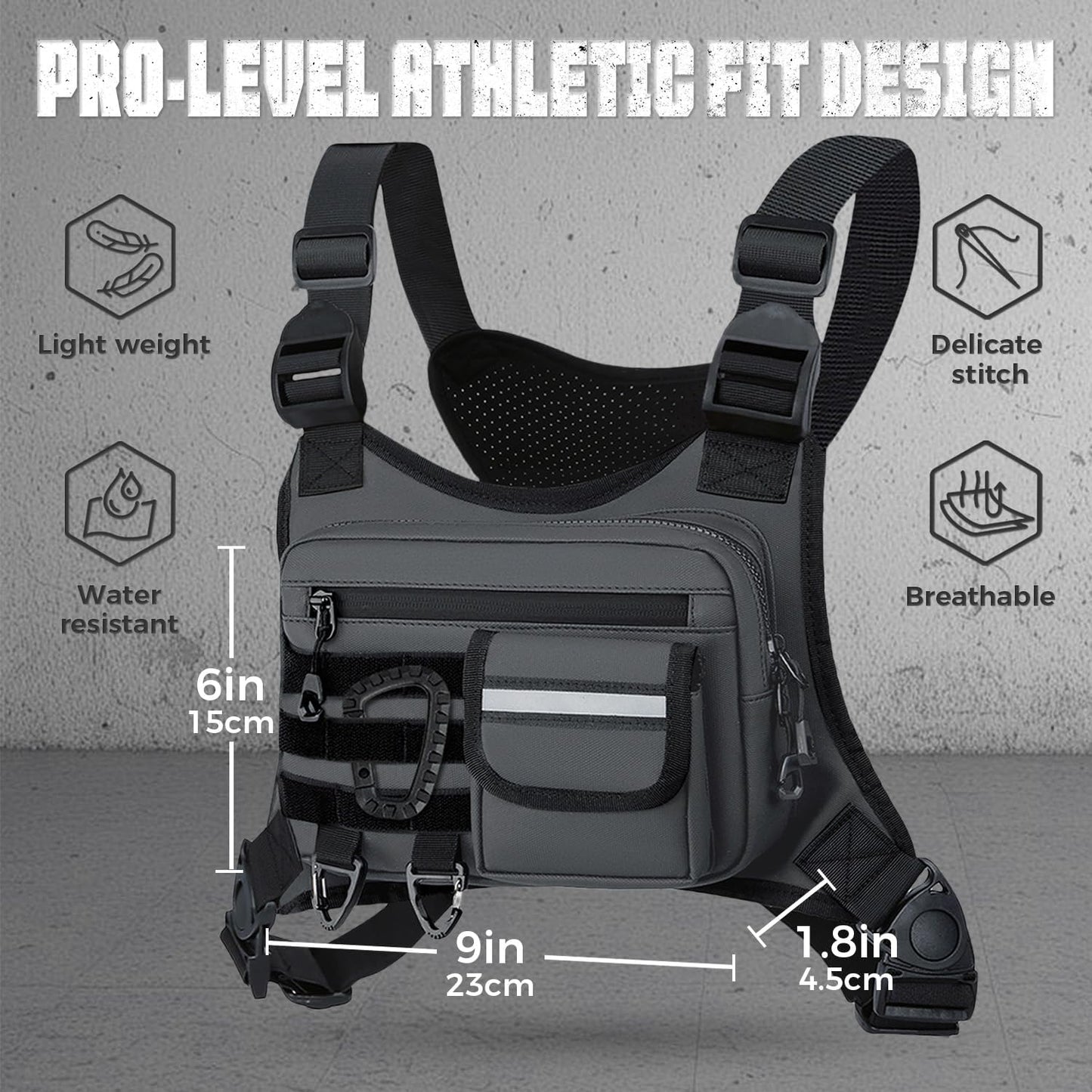 Outdoor Chest Bag For Men, EDC Chest Pack With Built-In Phone Holder, Lightweight Chest Rig Pouch
