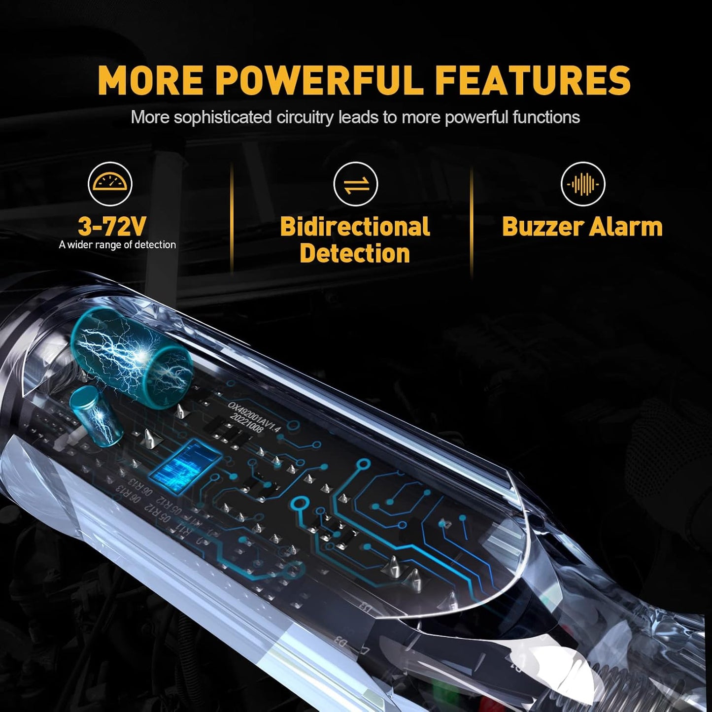 Upgraded Buzzer Automotive Test Light, DC 3-72V Heavy Duty Digital LED Circuit Tester with Voltmeter & Dual Color Polarity Indicate Light, Bidirectional Auto Voltage Tester Electric Light Test Pen