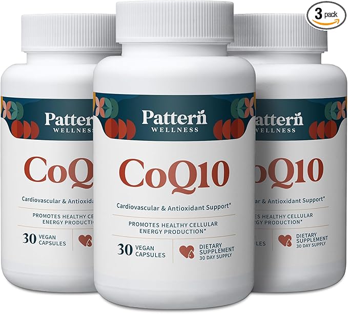 Pattern Wellness CoQ10-200mg Ubiquinone with Bioperine Black Pepper Extract - Cardiovascular & Cellular Energy Production Support - Non-GMO - 90 Vegan Capsules