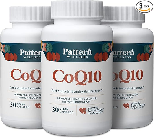 Pattern Wellness CoQ10-200mg Ubiquinone with Bioperine Black Pepper Extract - Cardiovascular & Cellular Energy Production Support - Non-GMO - 90 Vegan Capsules