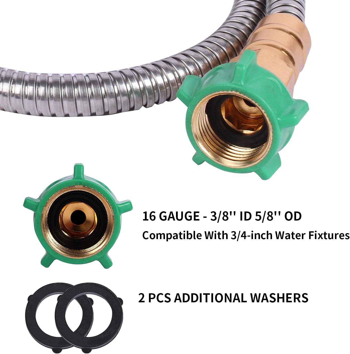 Metal Short Garden Hose 8 ft, Stainless Steel Water Hose Leader, Small Hose Extension, Lightweight Flexible Hose Extender for Outdoor Watering Washing (8FT)