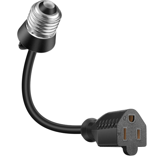 Feekoon 1 Pack 3 Outlet Light Socket Adapter, Convert E26/E27 Bulb Socket to 3 Prong Outlet with Extension Cord, Light Bulb Plug Adapter Converter Suitable for Outdoor Porch Garage Patio Use (Black)