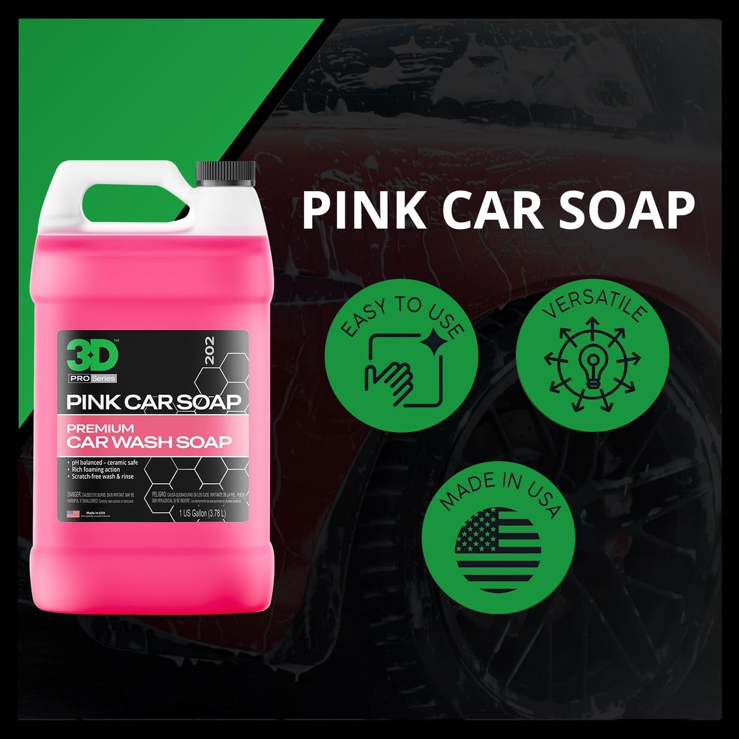 3D Pink Car Soap – 1 Gallon |pH Neutral Car Wash Soap with High Suds & Cherry Scent | Scratch-Free, High Gloss Shine | Safe on Wax & Sealants | Weekly Car Care