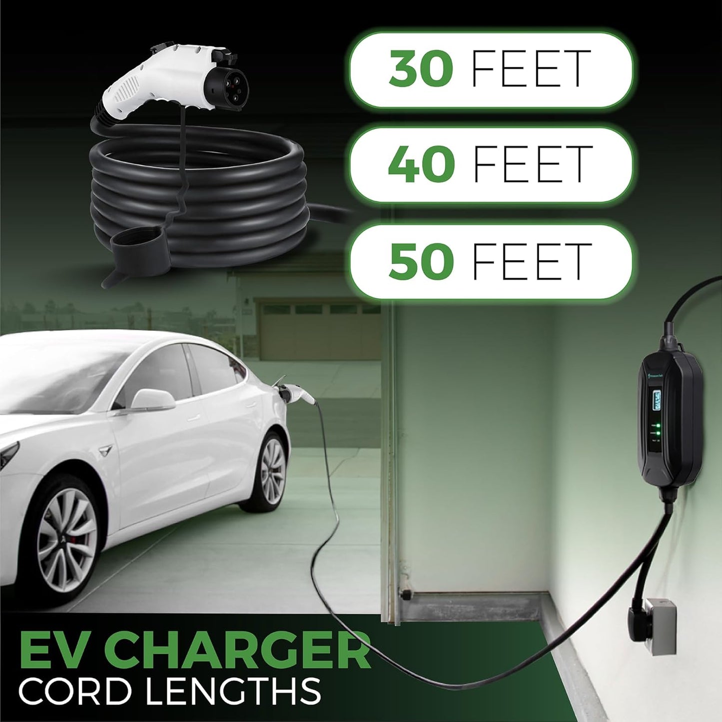 PRIMECOM Level 2 EV Charger 220/240V, 16A, 30ft & 50ft, Portable EVSE Electric Vehicle Charging Cable Compatible with Bolt Volt Leaf BMW i3 Fiat 500e Clarity NIRO Prius (10-30P, 50 Feet)