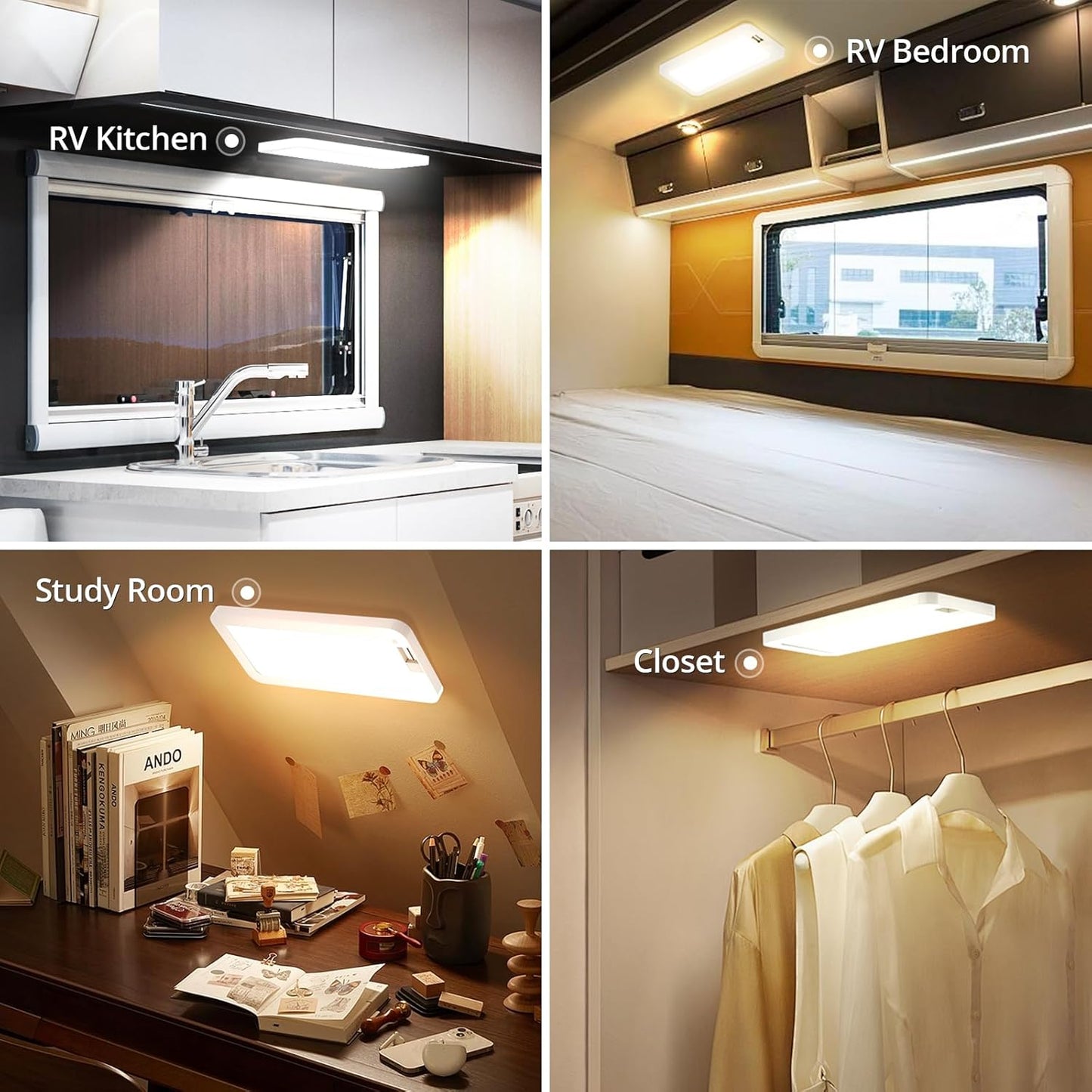 NAOEVO RV Lights Interior 2070LX, 1500LM RV LED Lights Interior 12V, Camper Lights Interior with 3 Color and Stepless Dimming, Energy-efficient RV Ceiling Light for Trailer Boat Car(4Pack, 2900-6500K)