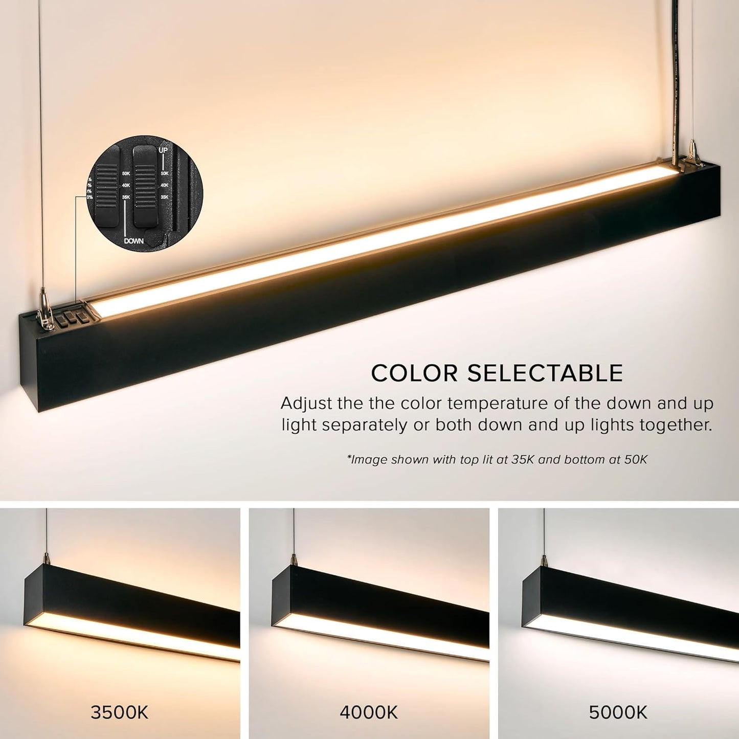 Maxxima 4 ft. LED Black Linear Light, Up and Down Adjustable Light Output, 3 CCT 3500K/4000K/5000K, Commercial and Residential 36W Suspension Pendant, Ideal for Office, Home, Shop, Garage, School