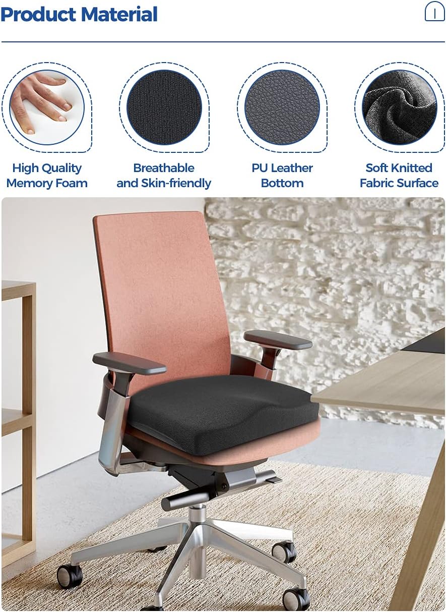Tsumbay Seat Cushion for Office Soft Memory Foam Seat Cushion with Carry Handle，Washable Cover，Comfortable Coccyx Cushion for Home Office Chair Pad, Car Seat, Wheelchair -Black