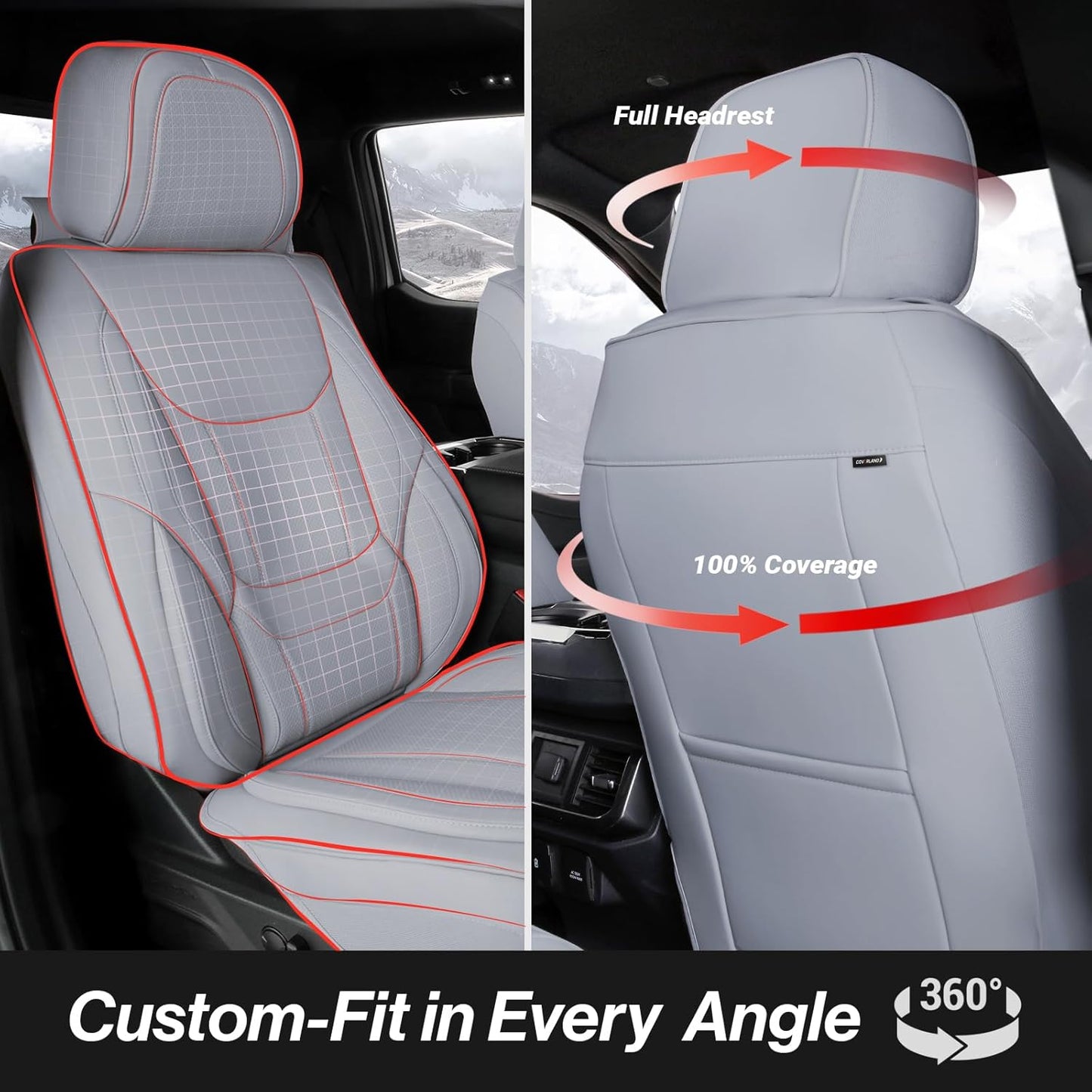 Coverland Custom Car Seat Covers Compatible with Ranger Super Cab, SuperCrew Cab - Premium Leather Non-Slip Memory Foam Waterproof Interior Protector Full Set-Gray [See Size Chart-Size X120]