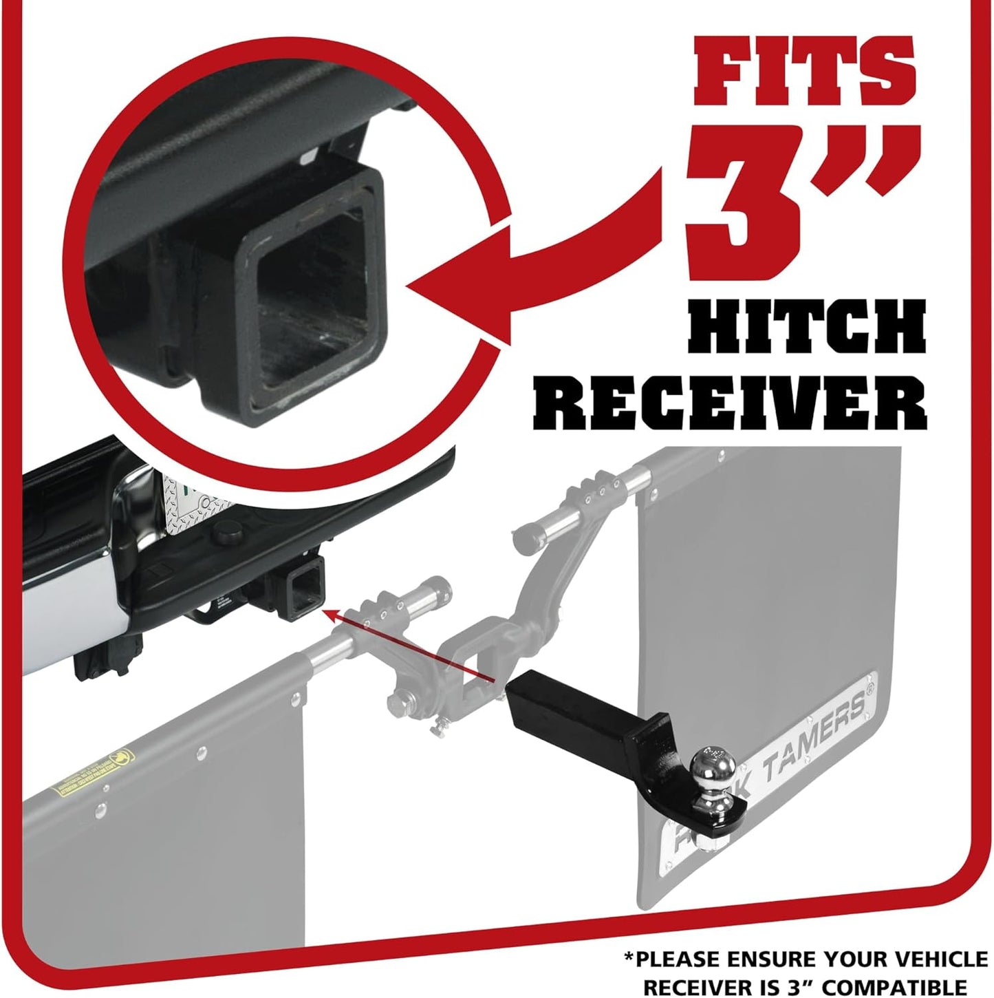 Rock Tamers 3" Official Mudflap System 00112 - 3" Hitch Receiver, Check Measurements - Hitch Mounted Mud Flaps to Protect What You Tow - Removeable and Adjustable - Black/Stainless Steel - 1 System