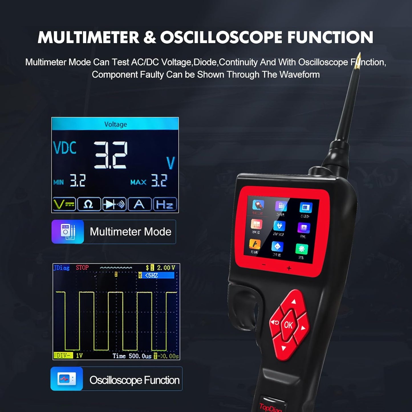 P200 Power Circuit Probe Kit - Test Light Automotive Circuit Tester Circuit Breaker Finder Tool, Relay Tester Multimeter, Oscilloscope, Fuel Injector Tester - 9~30V