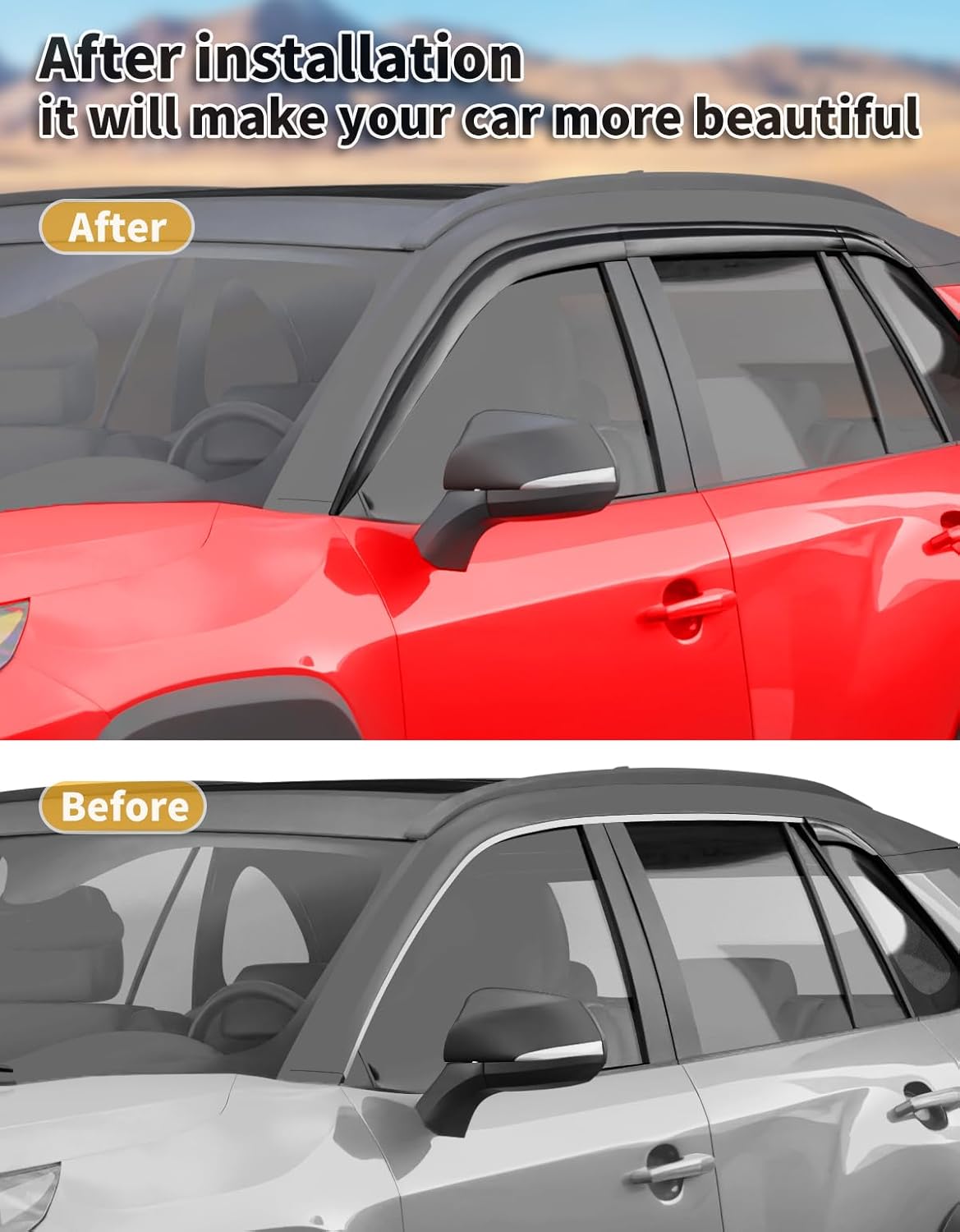 Tape-On Window Rain Guards Fit for Toyota RAV4 2019 2020 2021 2022 2023 2024 2025 Extra Durable Window Visors Window Deflectors Vent Visors Vent Shades Car Accessories-4 pcs 2-Q02