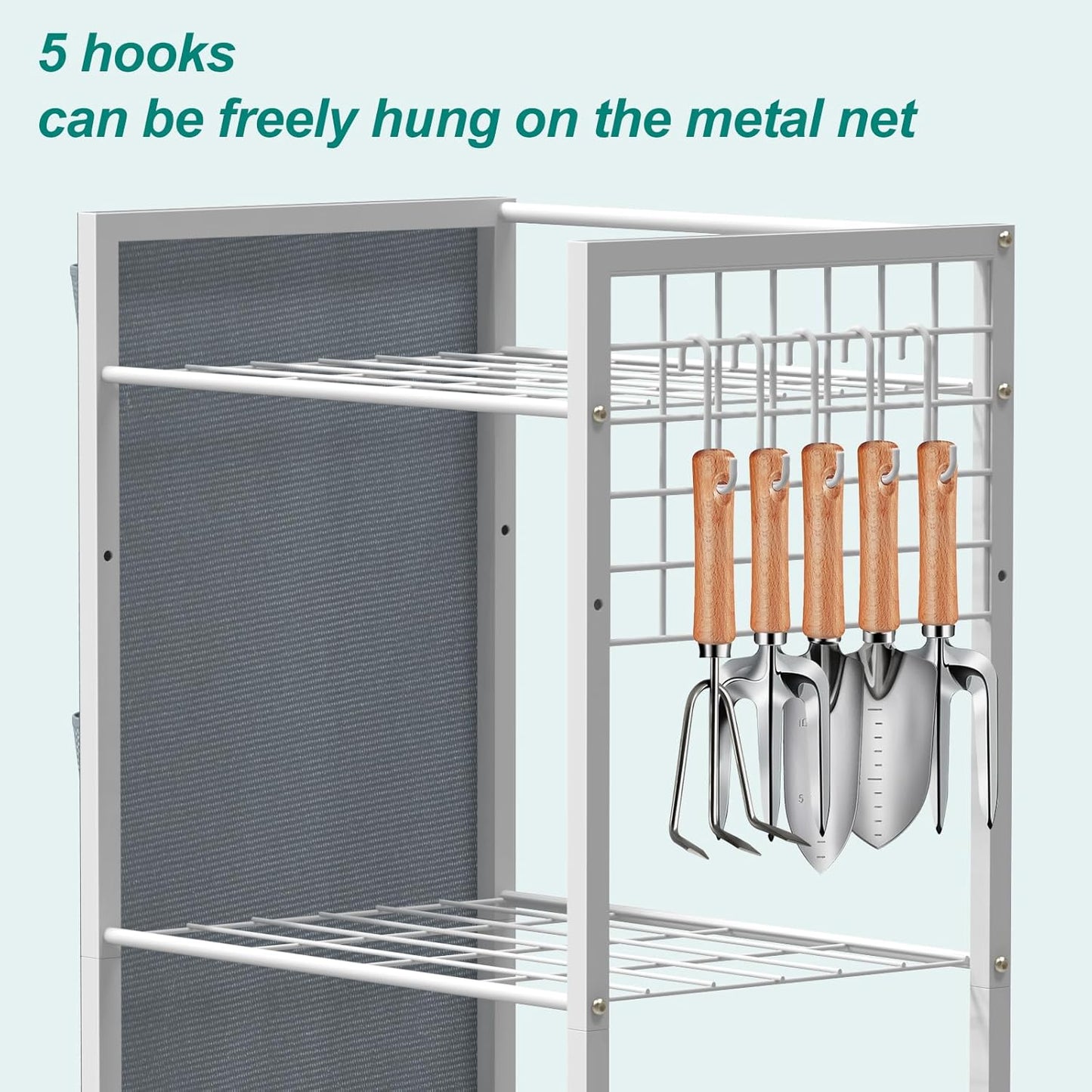 YBING Garden Tool Organizer, Yard Tool Stand with Side Storage Pockets, Yard Tower Rack for Garage Storage, Freestanding Tools Organizers and Storage for Shed, Gray