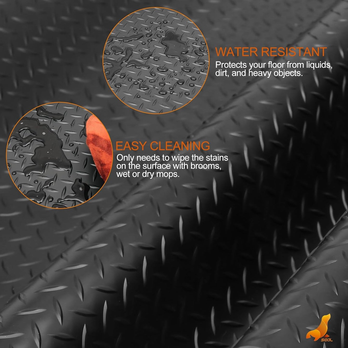 SEAL 6 x 15 Ft Premium Garage Floor Mat, Solid 2.8mm Thickened Black Commercial Grade Heavy Duty Parking Mat for Garage Floor, Golf Cart, Water/Stain Resistant Floor Runner (Embossed Diamond Plate)