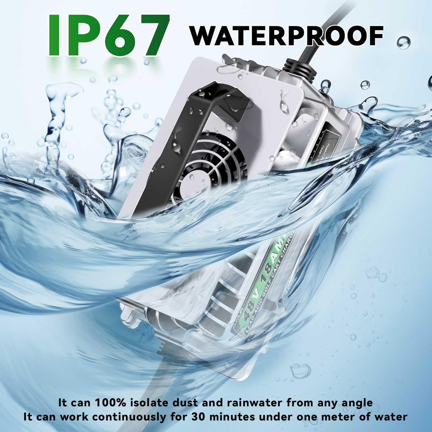 48 Volt 18 AMP Golf Cart Battery Charger for Club Car 3-Pin Round Plug for 48V Lead Acid Battery