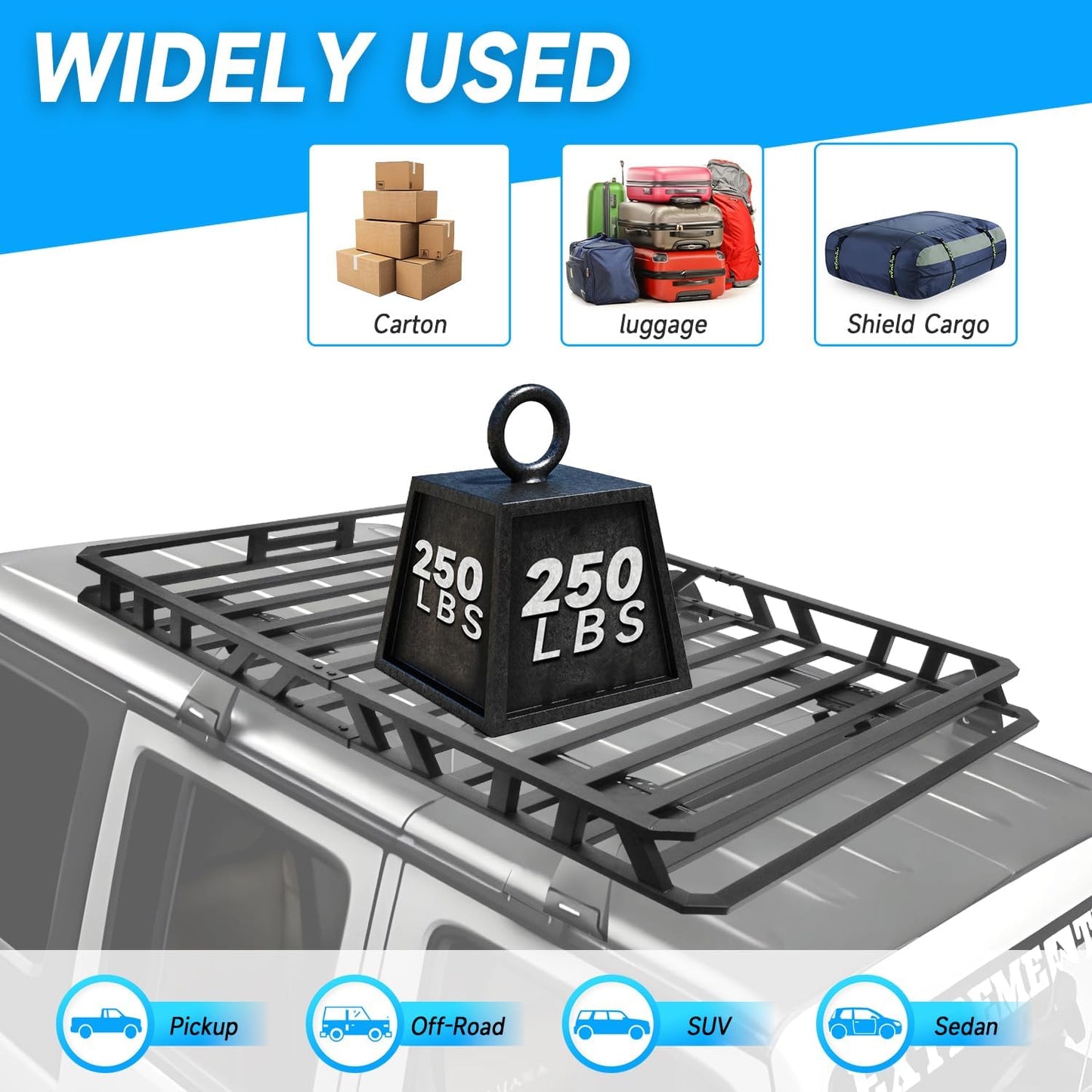 NIHAO 60"x36"x5" Heavy Duty Roof Rack Cargo Carrier, Universal Car Top Luggage Basket for SUV, Truck, RV, Pickup, Holds Up to 250 Lbs