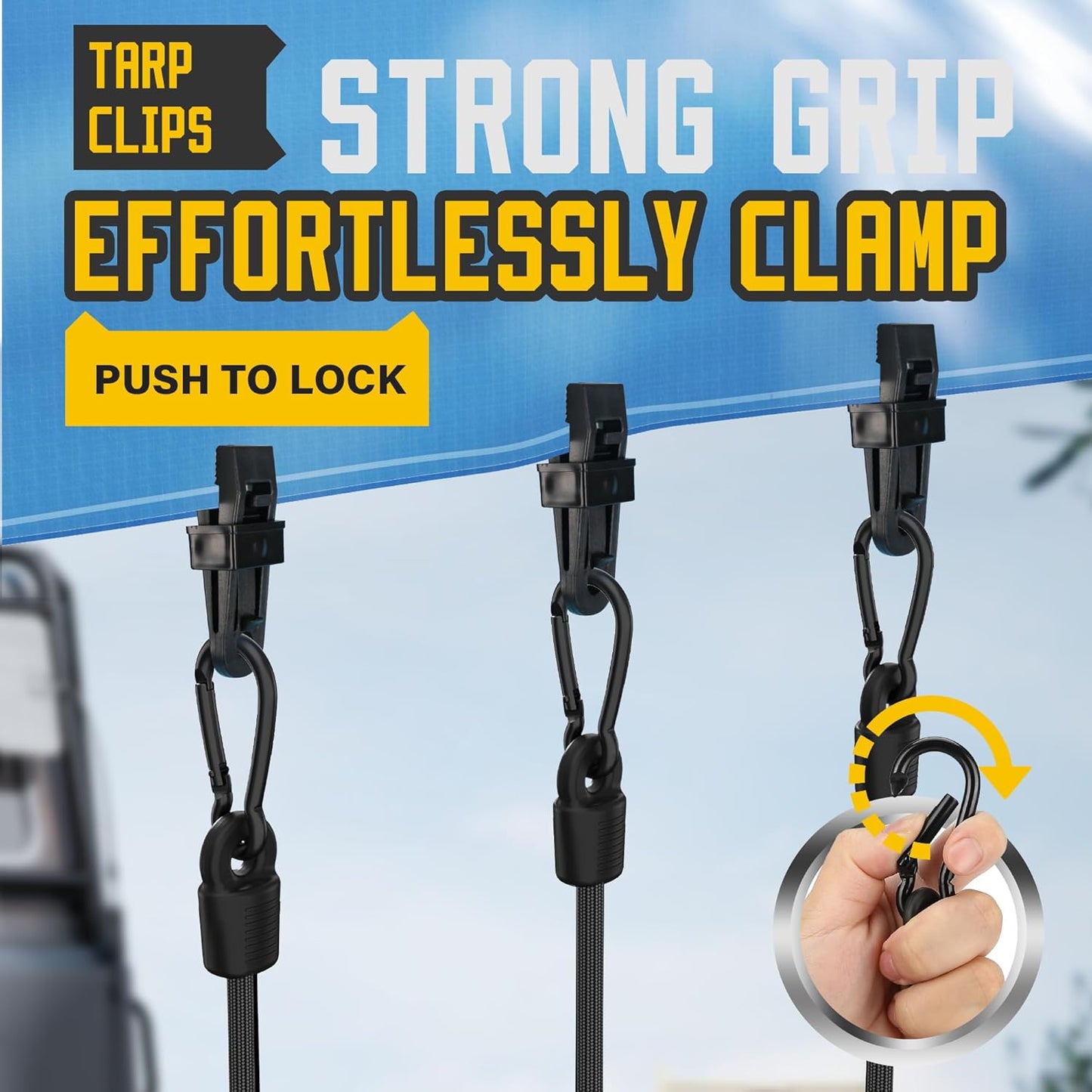 Bungee Cords with Hooks, Upgrade 12pcs Assortment Heavy Duty Outdoor with 48'' Adjustable Bungee Cords Carabiner Black, 6'' Canopy Tarp Ball Ties and Tarp Clips for Tents, Cargo, Camping