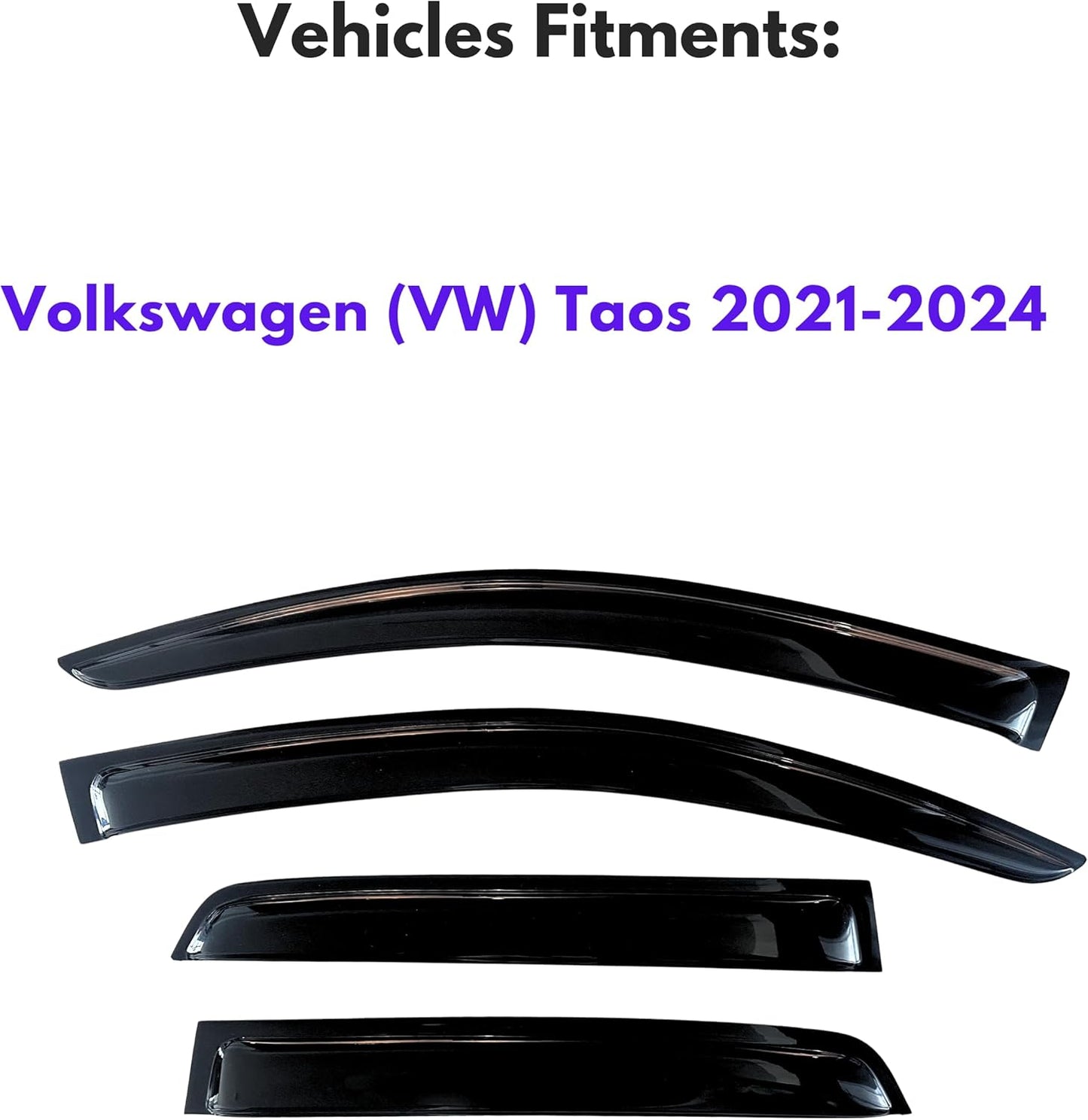 KPY Window Visor Compatible with Volkswagen (VW) Taos 2021-2024, 4PC Rain Guard Side Window Vent Deflectors Tape-On Style, 2021 2022 2023 2024