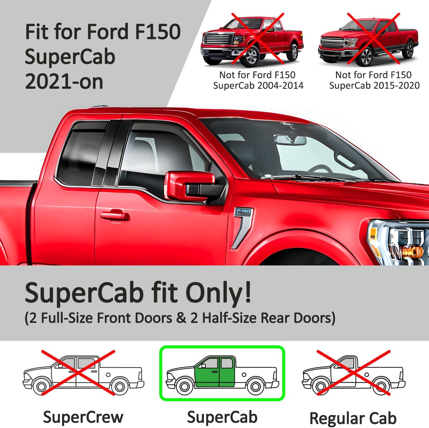 Voron Glass in-Channel Extra Durable Rain Guards for Ford F150 2021-2025 SuperCab, Window Deflectors, Vent Window Visors, 4 Pieces - 200908