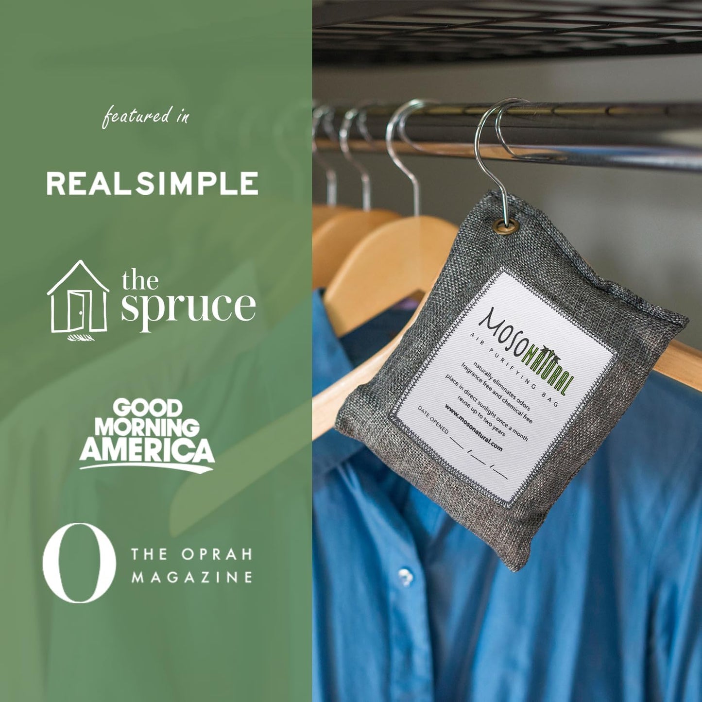 Moso Natural Air Purifying Bag 500g (2 Pack) Premium Bamboo Charcoal Odor Absorber for Home, Bedroom, Kitchen, Basement | Unscented Pet Odor Eliminator | Large Charcoal Deodorizer Bag Covers 250sqft