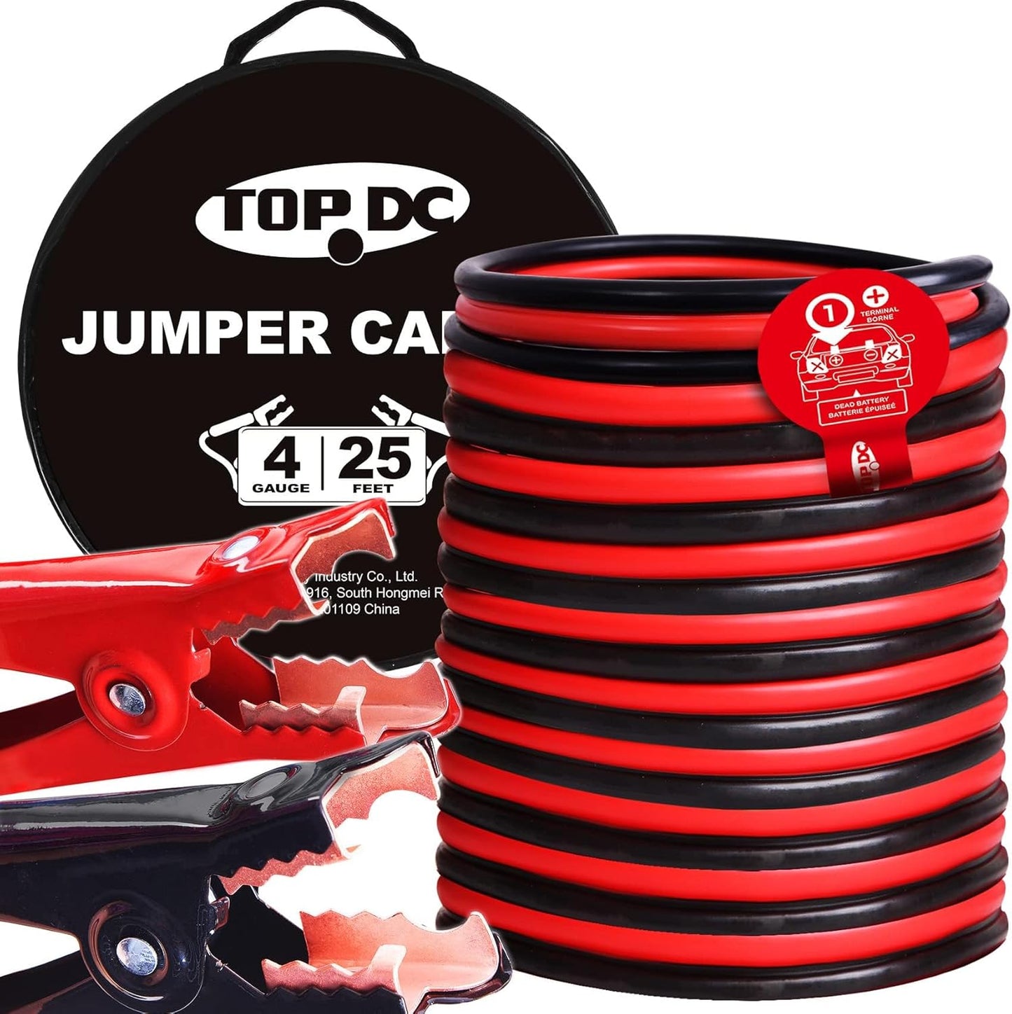 TOPDC 4 Gauge 25 Feet Jumper Cables for Car, SUV and Trucks Battery, Heavy Duty Automotive Booster Cables for Jump Starting Dead or Weak Batteries with Carry Bag, (TD-P0425)
