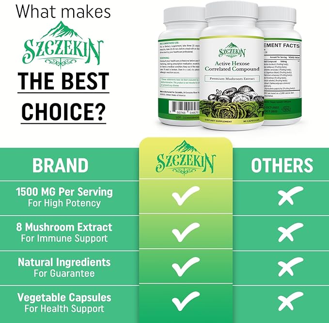 Active Hexose Correlated Compound 1500 mg Supplement, Natural 8 Mushroom Extract Supplement, Immune System, Liver Function, Natural Killer and T Cells Activity, 540 Veggie Capsules