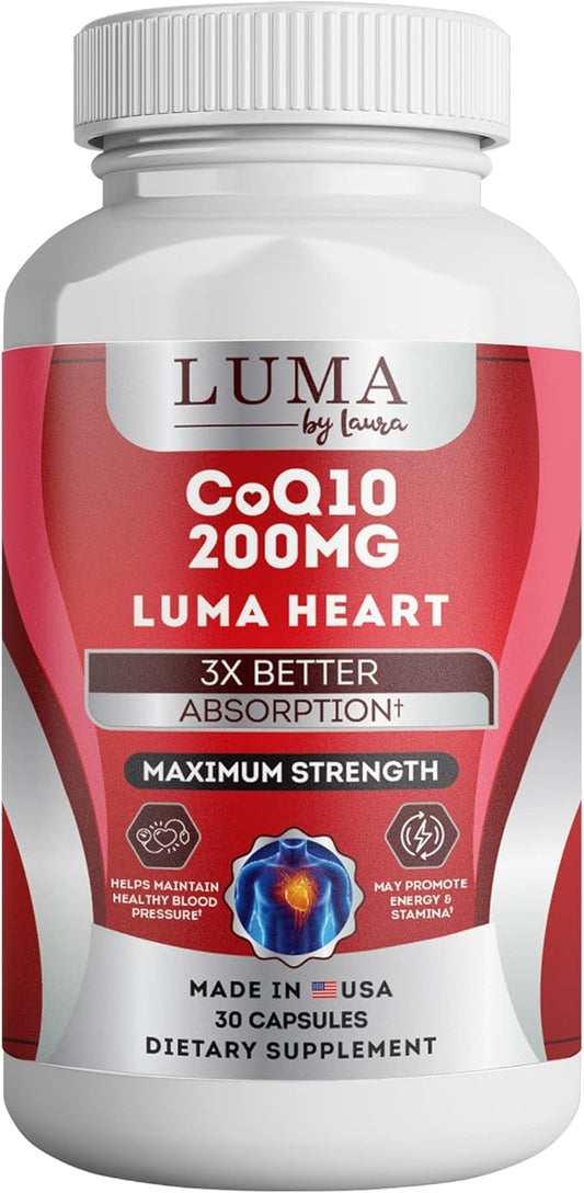 CoQ10 200mg Capsules for Heart Health - High-Absorption Nutritional Supplements - Cruelty-Free, Unflavored, & Gluten-Free - 30 Capsules per Bottle