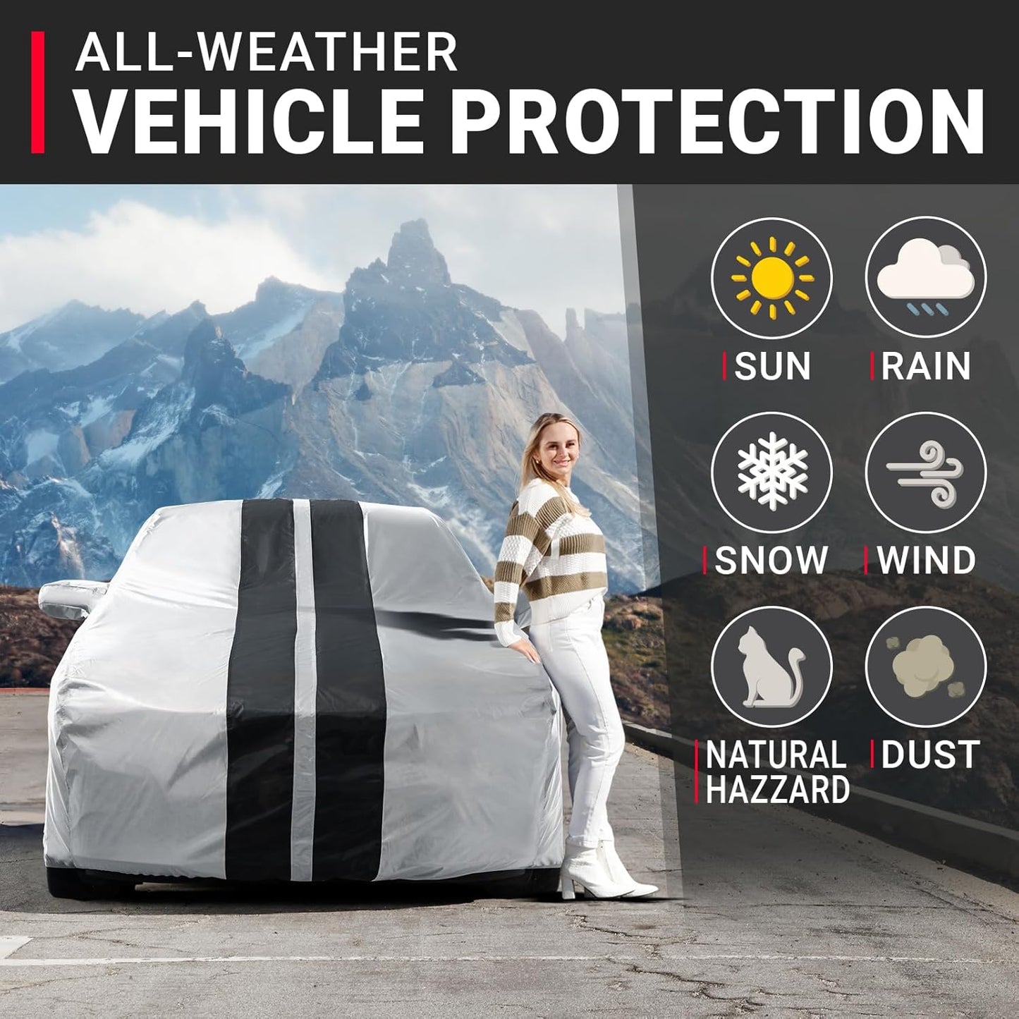 iCarCover Custom Car Cover for Buick Skylark (1992-1998) Waterproof All-Weather Rain Snow UV Sun Protector Full Exterior Indoor Outdoor Car Cover (Stripe - Gray/Black)