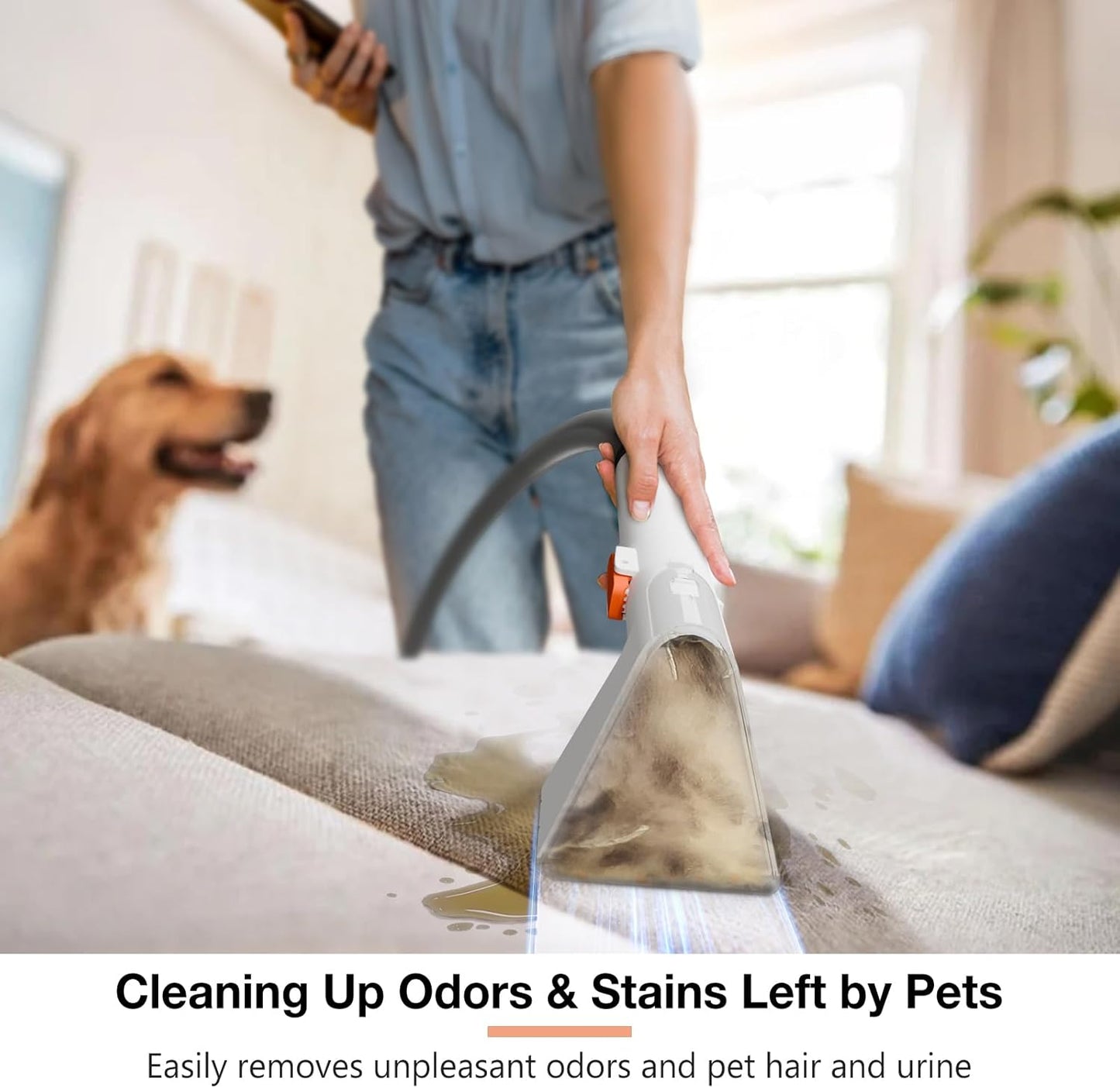 Portable Carpet and Upholstery Cleaner Machine - Multi-Surface Cleaner, Couch & Rug Shampooer with Powerful Suction, Handheld Cleaner for Pets, Spot, Stain, Car & Auto Detailer, 2 Cleaning Tools, Pink