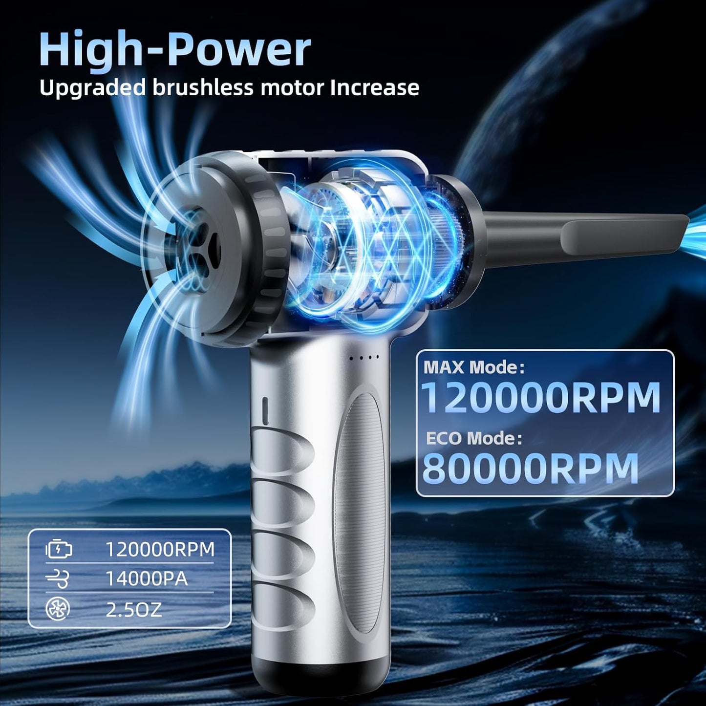 2-in-1 Car Vacuum & Air Duster,70W/16kpa/1200000RPM/35 Mins,High Powerful Dust Cleaner Portable Compressed Air Blower,Lightweight Handheld Mini Vacuum for Car/Home/Office