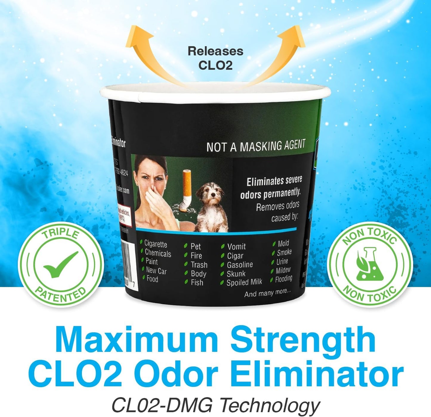 Auto Shocker Strong Car Odor Eliminator, Eco-Friendly ClO2 Odor Remover for Tough Odors in Vehicle Interiors, Up to 250 Cubic Feet (2-Pack)