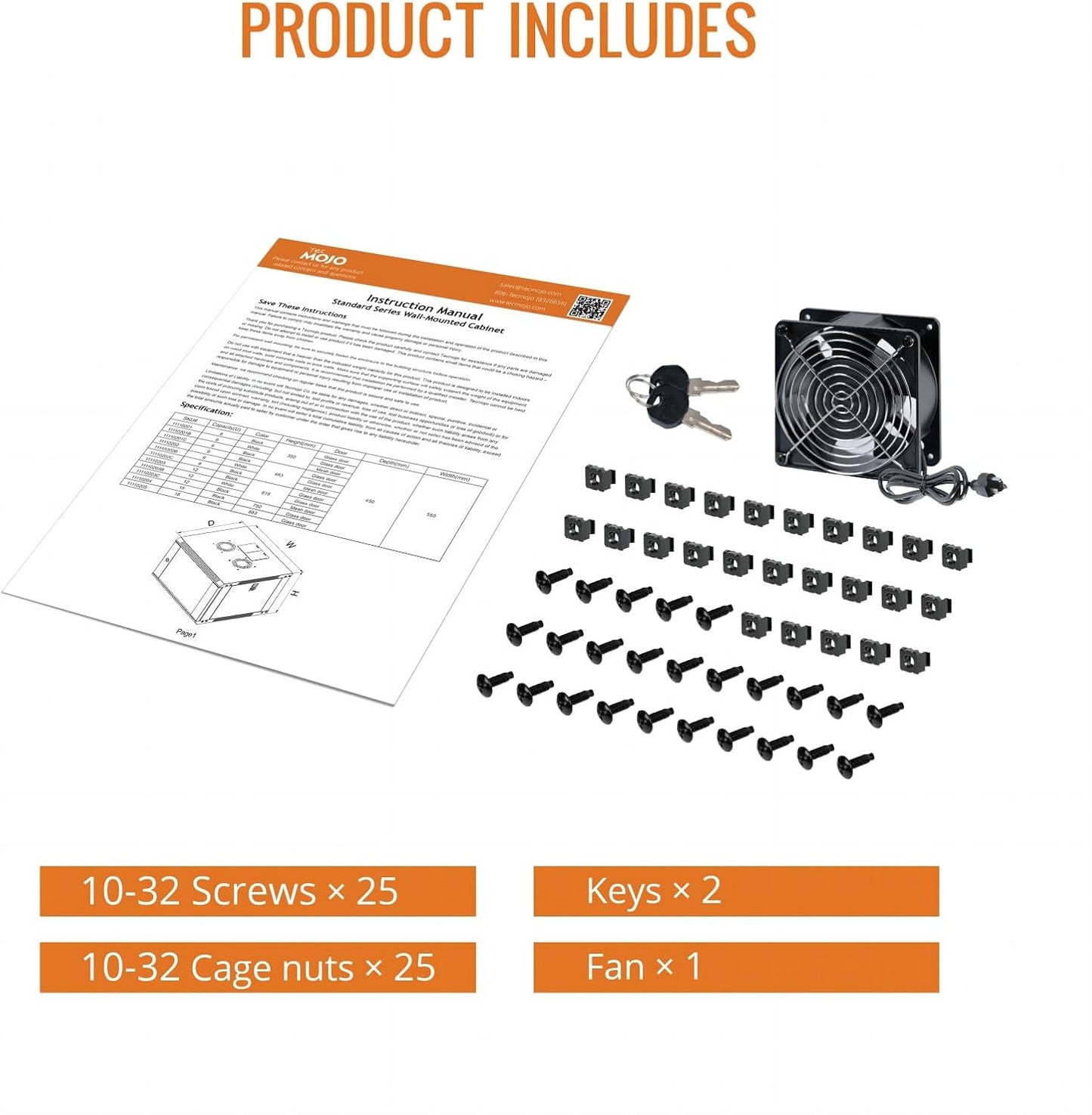 Tecmojo 18U Wall Mount Rack Network Cabinet for 19" IT Equipment,with Lockable Glass Door and Side Panels,Cooling Fan,Black,17.7inch Depth for AV/Computer/Electronics Equipment Data Rack