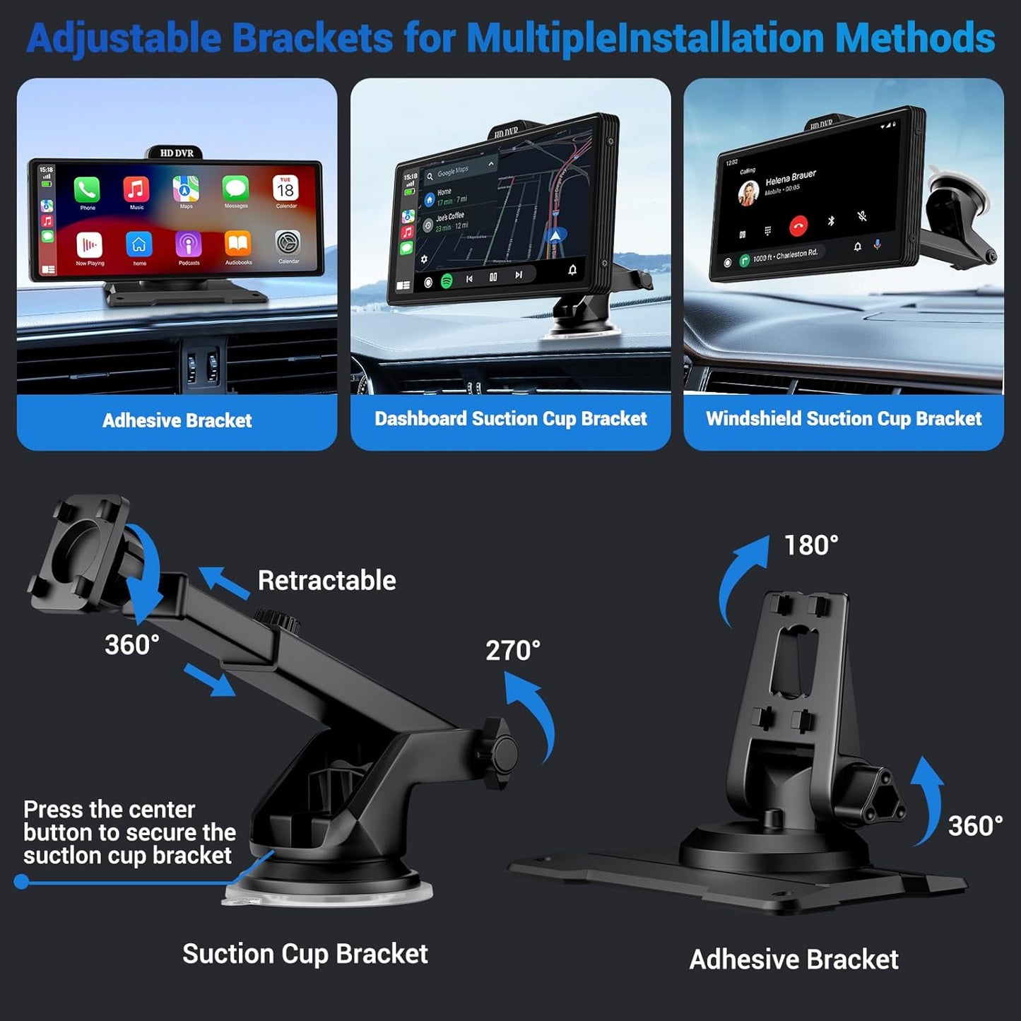 Wireless Apple Carplay Screen for Car 4K Dash Cam, 10.26" HD Touchscreen with Portable Apple Carplay & Android Auto Car Stereo, 1080p Backup Camera