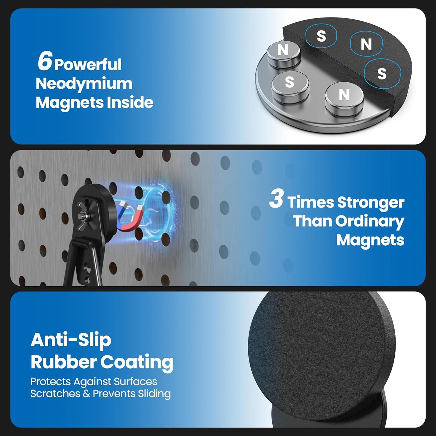 8 Pack Large Magnetic Hooks Heavy Duty Extra Strong Magnetic Garage Hooks Big NdFeB Industrial Magnet Hooks Magnetic Utility Storage Holder Organization with Anti-Slip Coating for Hanging Garden Tools