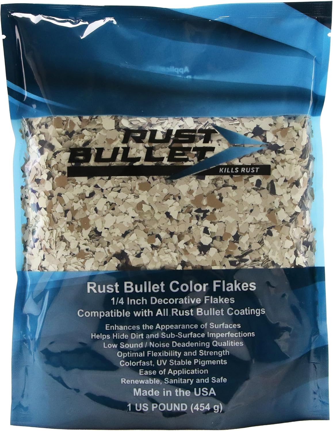 RUST BULLET Decorative Color Flakes - Desert Sand - Customize Concrete Floors with 1 LB of Durable, UV-Resistant Vinyl Chips for Stunning, Long-Lasting Designs