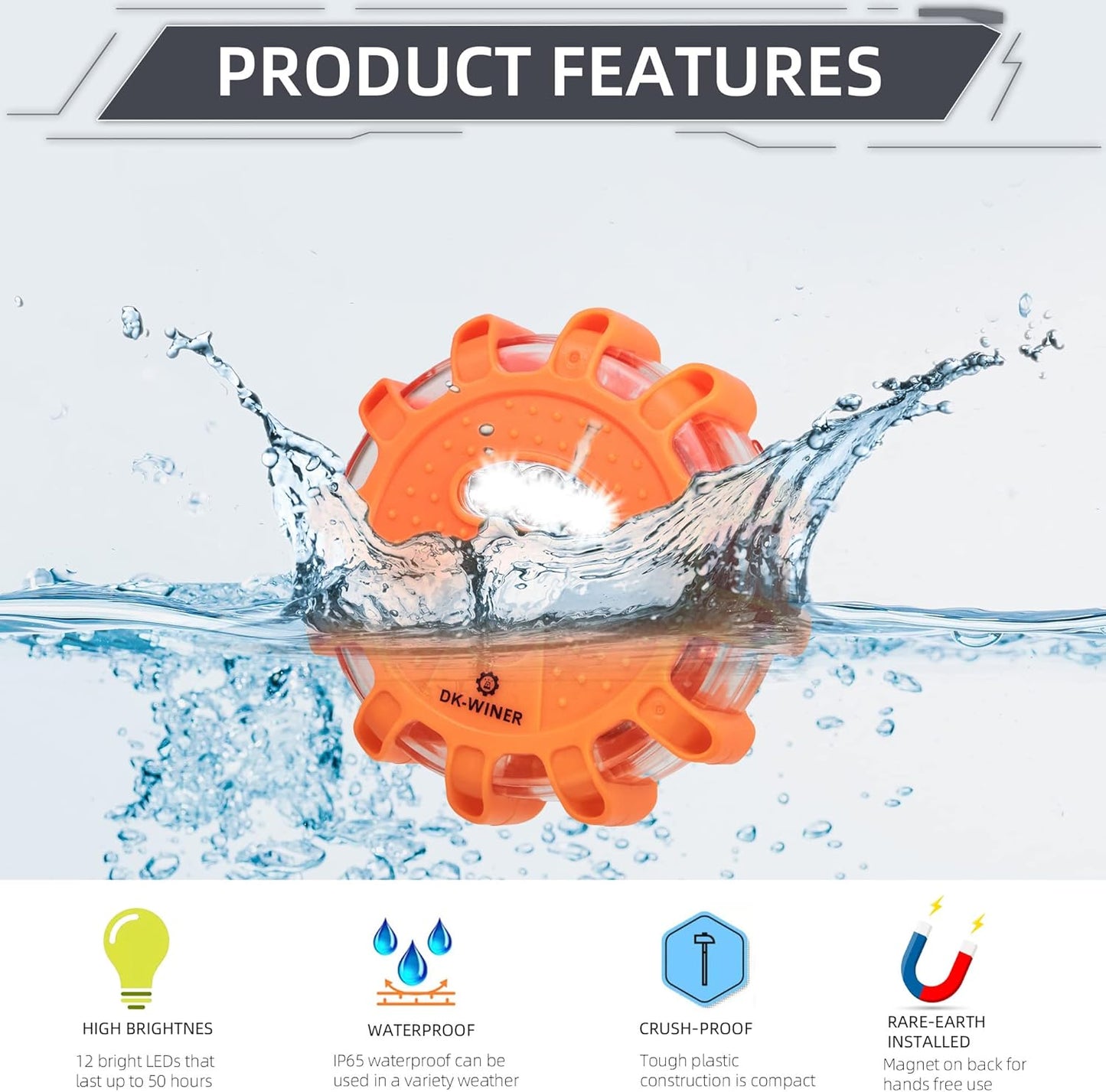 LED Road Flares 6Pack Roadside Emergency car kit Emergency Road Flares Kit with Magnetic Base for Vehicles & Boat | 9 Flash Modes(with Batteries) (6pack rechargeable)