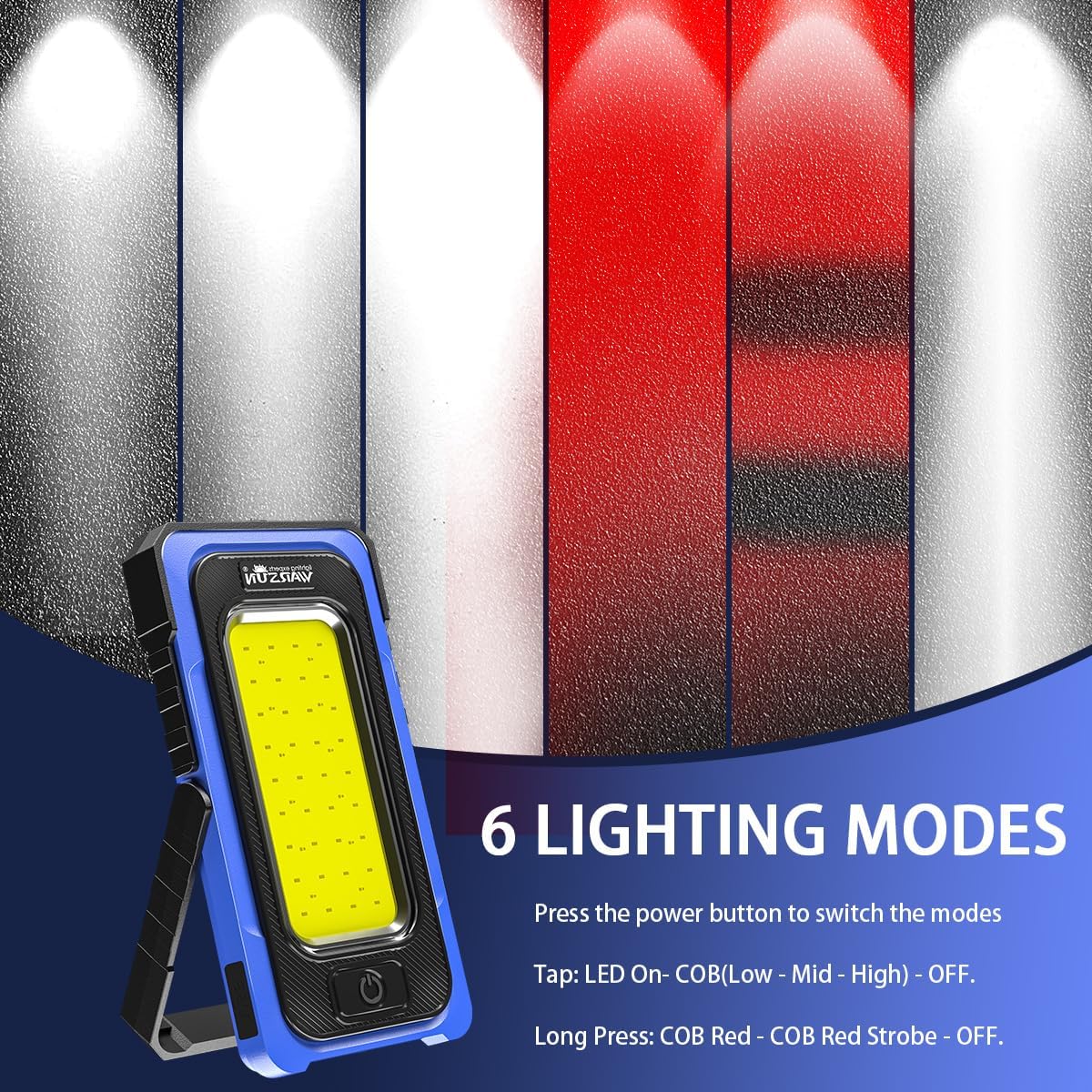 WARSUN Led Work Light Rechargeable, Portable Magnetic Work Light, LED Flood Light Waterproof for Outdoor Camping Hiking Emergency Car Repairing (USB + Solar Charging, Blue)