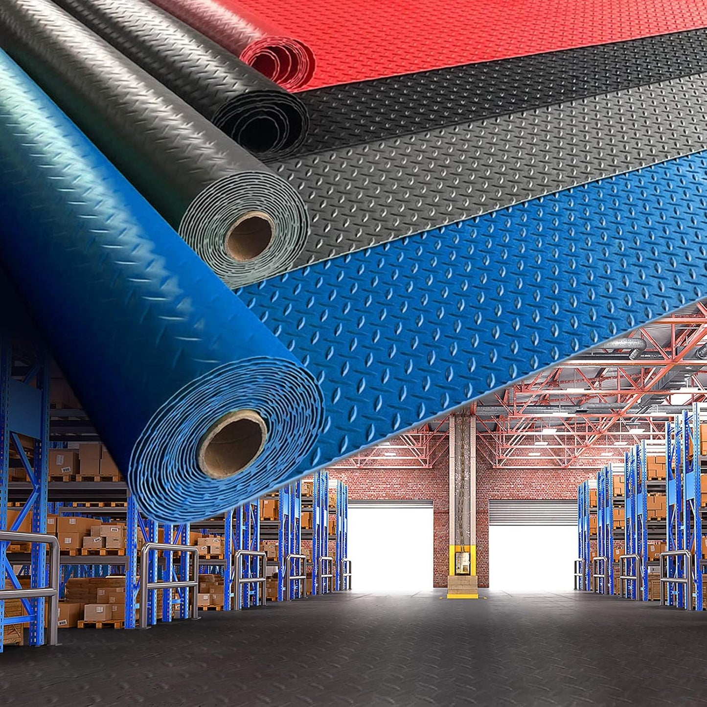 2.5mm Thickened 7.5Ft x 27Ft Garage Floor Mat Rubber Flooring Roll 202.5sqft Diamond Plate PVC Rubber Trailer Mat Non-Slip Floor Protector Mat for Garage Warehouse Basement Trailer - Black