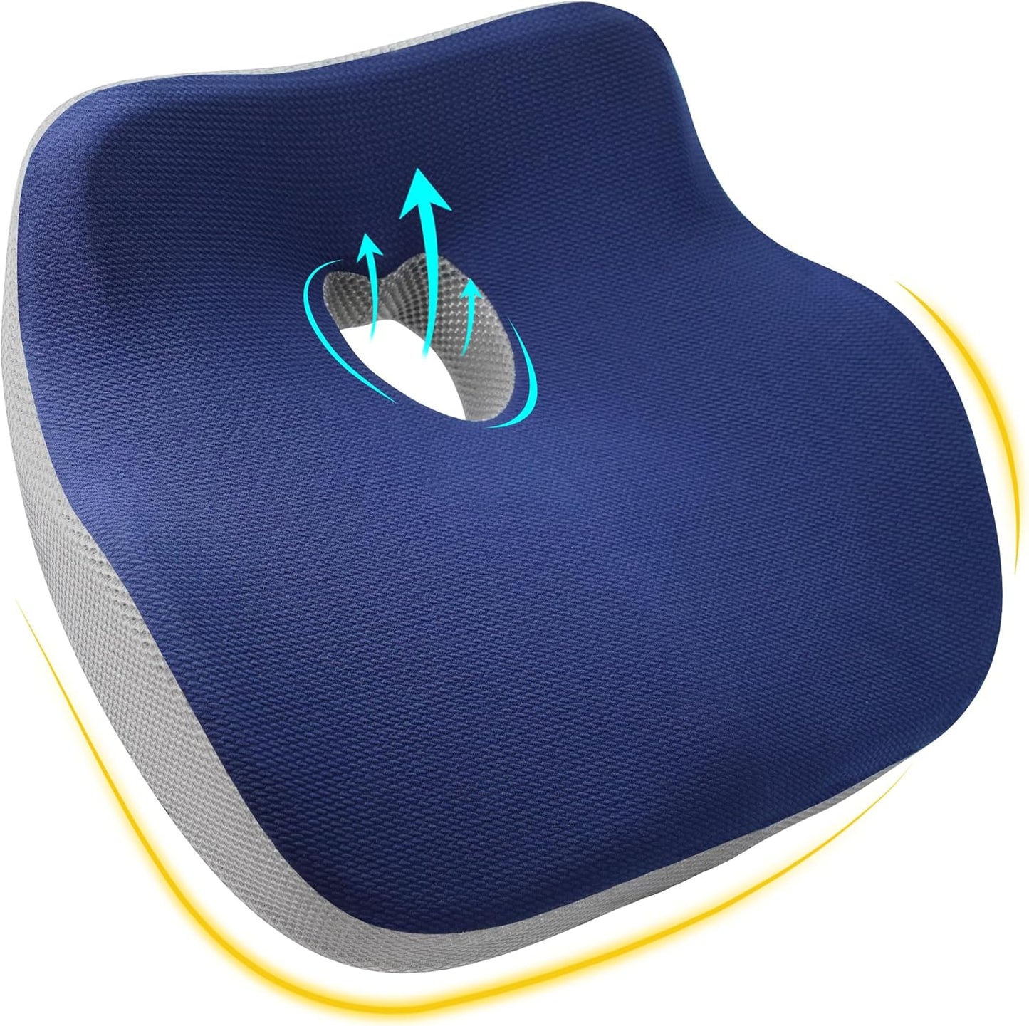 Car Seat Cushion, Ergonomic Memory Foam Car Cushion for Sciatica Pain Relief, Larger Driving Seat Pillow for Short Drivers on Long Drives - Butt Pillow for Truck, Office, Wheelchair - Blue&Gray
