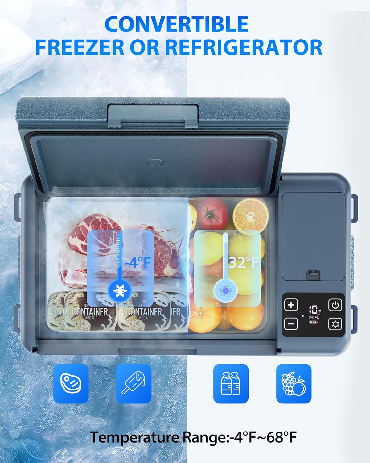 Aeitto 12 Volt Car Refrigerator 30Quart Car Fridge Freezer Electric Cooler Portable Cooler 12V Fridge RV Refrigerator -4℉-68℉ Temp Control 12/24V DC & 100-240V AC for Travel, Camping, RV, Road