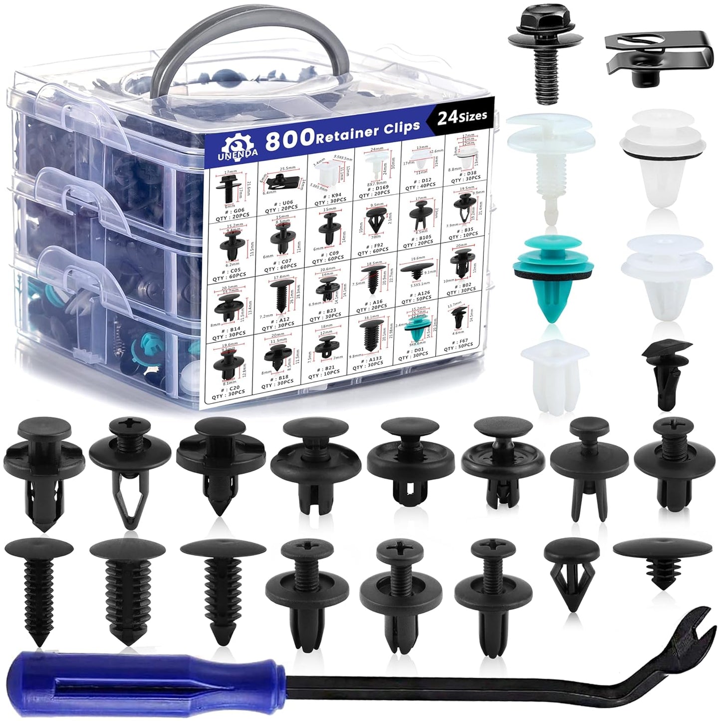 801pcs Car Push Retainer Clips with 24 Popular Push Pins for Auto Parts - Sizes - Blue Fastener Remover Tool for Toyota, GM, Ford, Honda, Acura, Chrysler